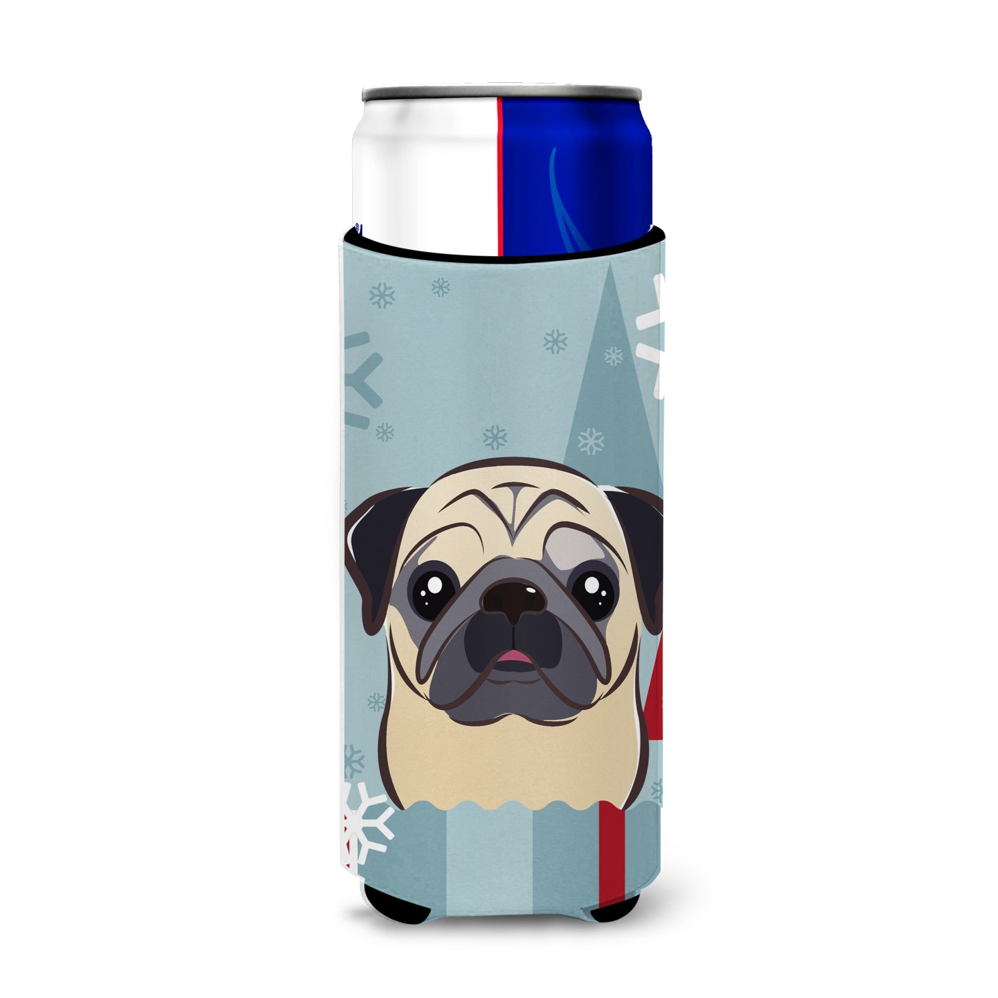 Caroline'S Treasures Winter Holiday Fawn Pug Michelob Ultra Koozies For Slim Cans, Multicolor