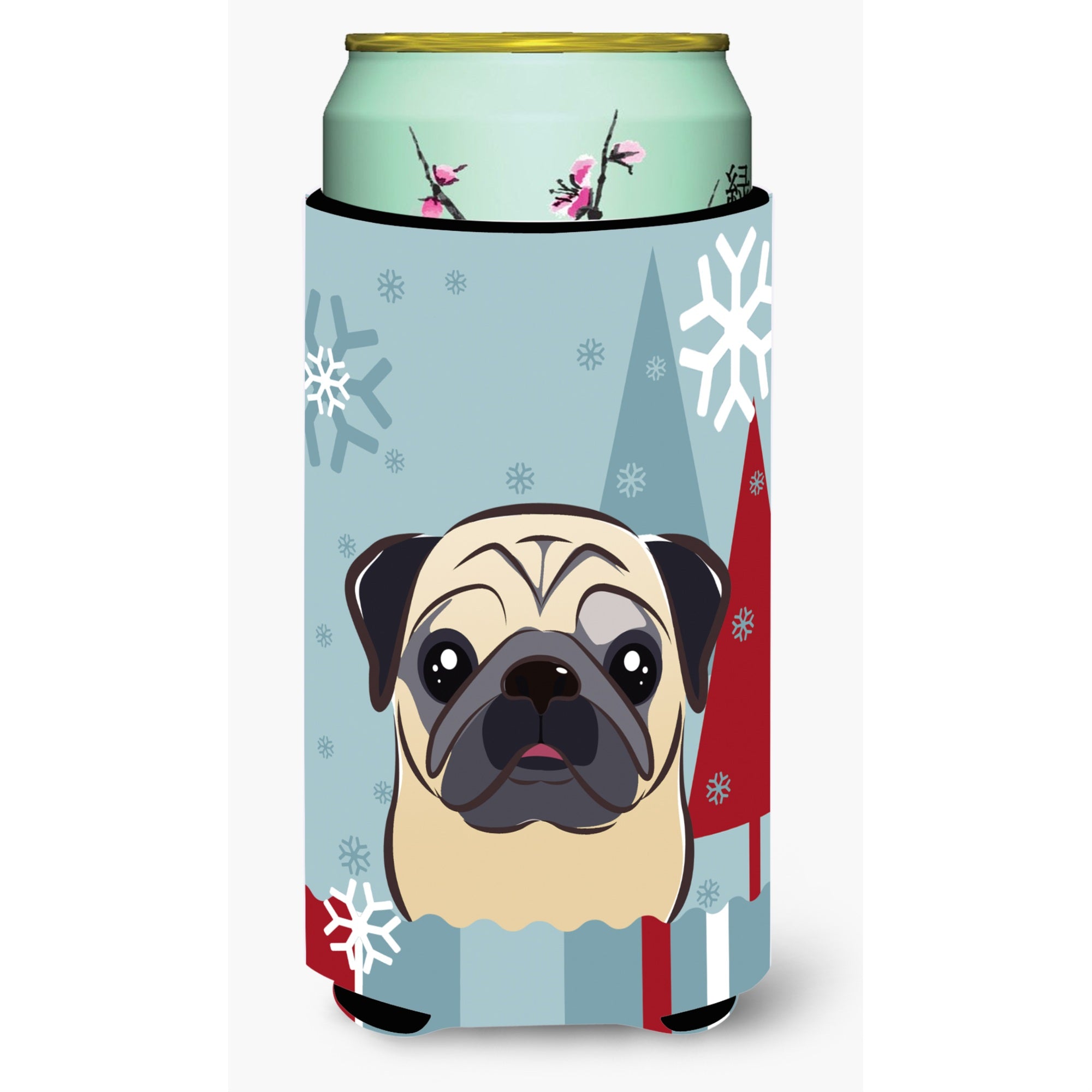 Caroline'S Treasures Winter Holiday Fawn Pug Tall Boy Koozie Hugger, Multicolor
