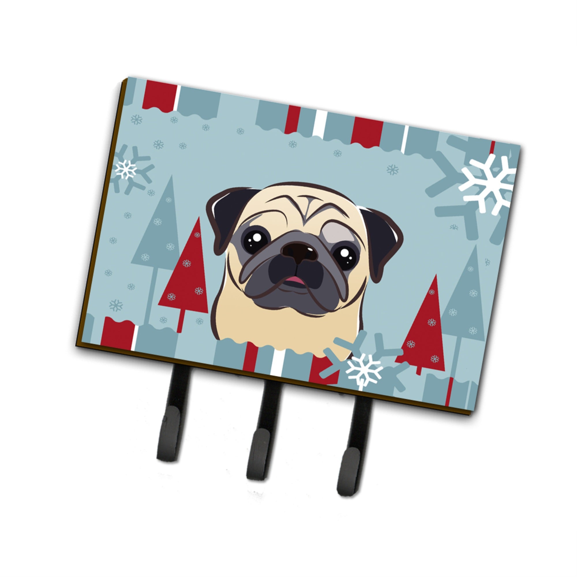 Caroline'S Treasures Bb1758Th68 Winter Holiday Fawn Pug Leash Or Key Holder, Large, Multicolor