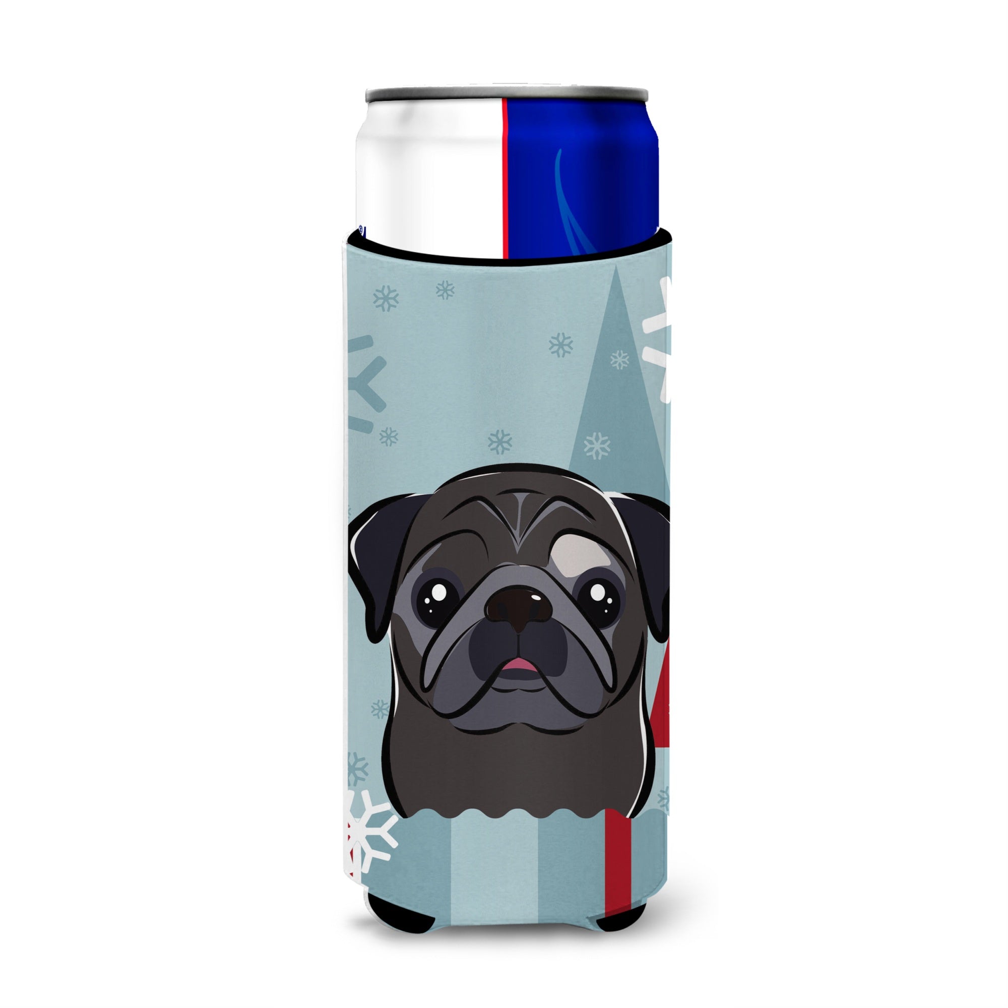 Caroline'S Treasures Winter Holiday Black Pug Michelob Ultra Koozies For Slim Cans, Multicolor