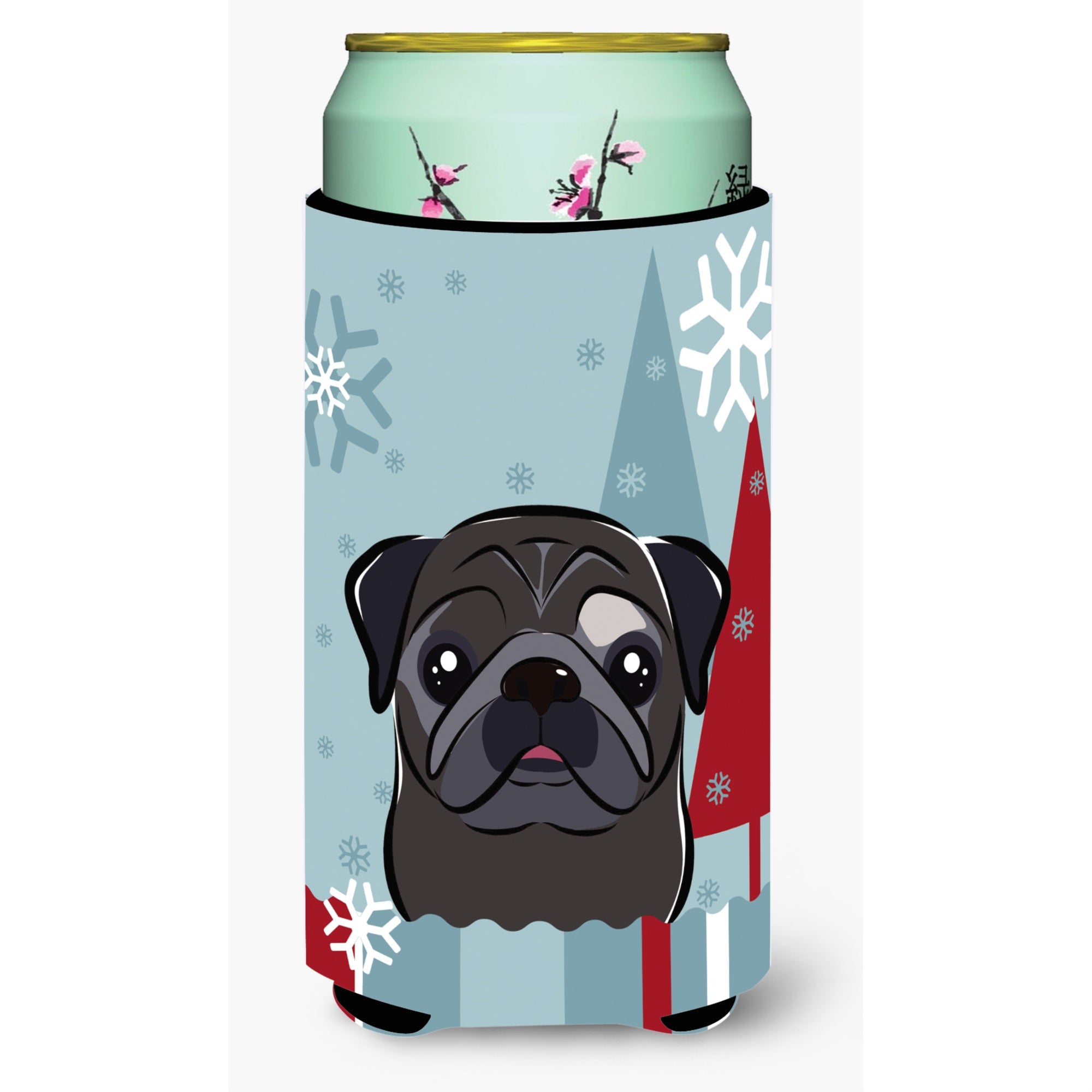 Caroline'S Treasures Winter Holiday Black Pug Tall Boy Koozie Hugger, Multicolor