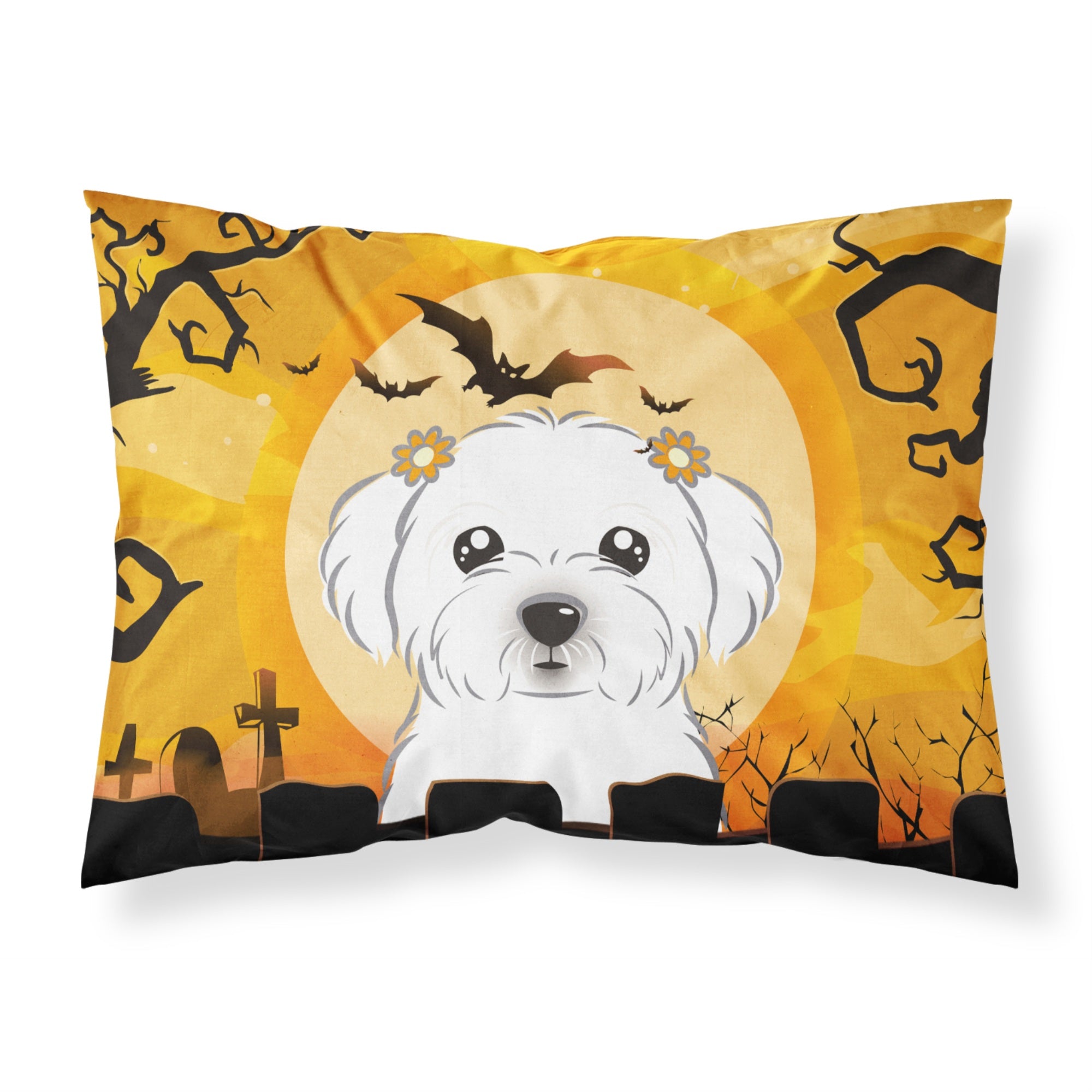 Caroline'S Treasures Bb1766Pillowcase Halloween Maltese Fabric Standard Pillowcase, Large, Multicolor