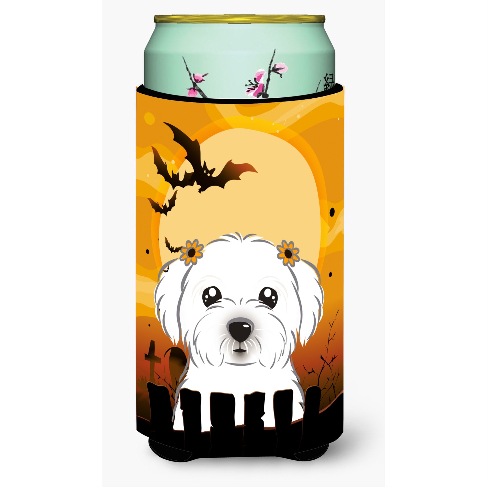 Caroline'S Treasures Halloween Maltese Tall Boy Koozie Hugger, Multicolor