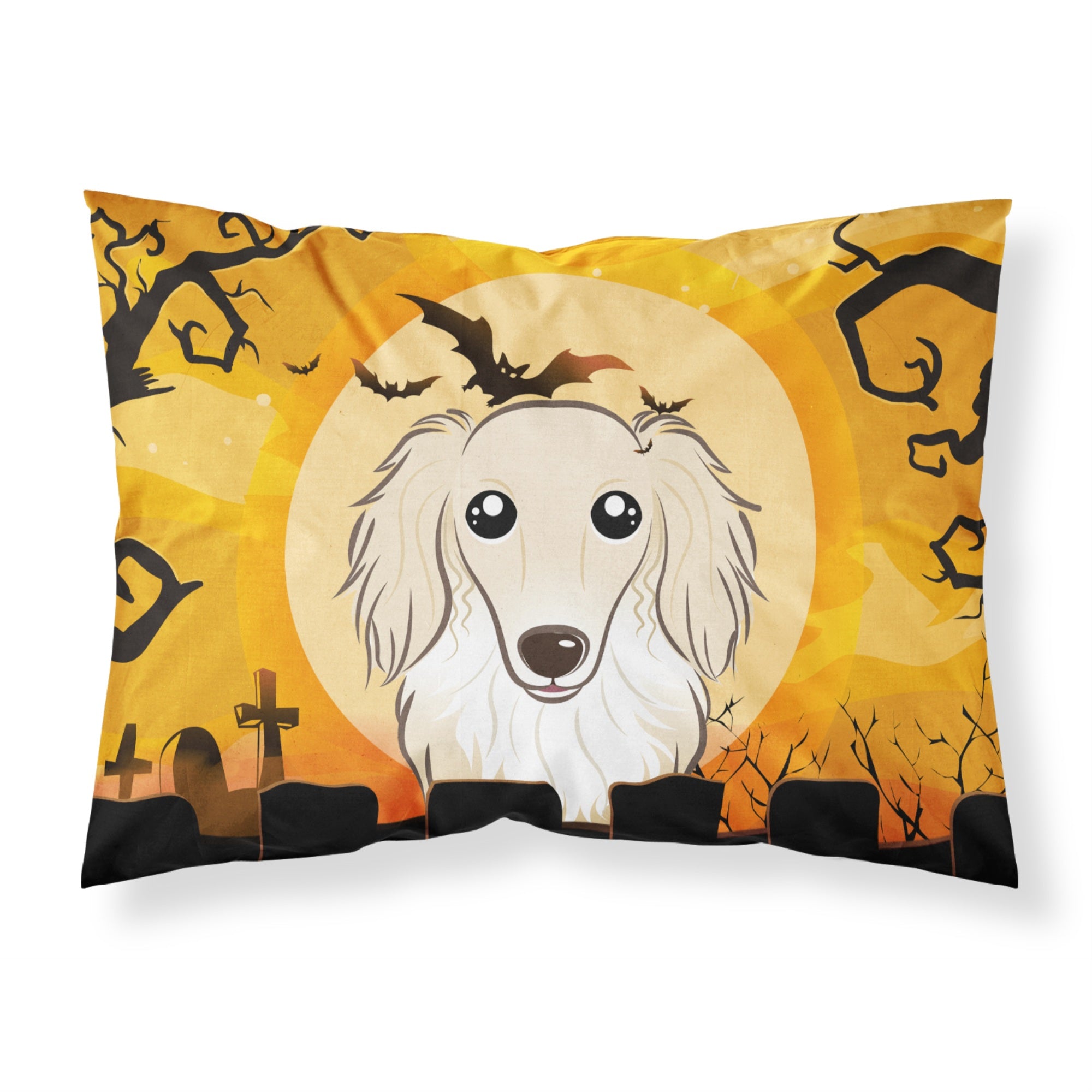Caroline'S Treasures Bb1770Pillowcase Halloween Longhair Creme Dachshund Fabric Standard Pillowcase, Large, Multicolor