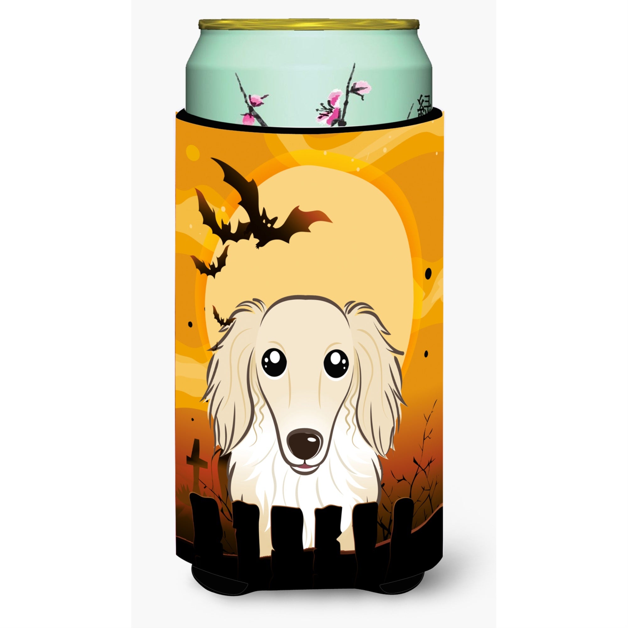 Caroline'S Treasures Halloween Longhair Creme Dachshund Tall Boy Koozie Hugger, Multicolor