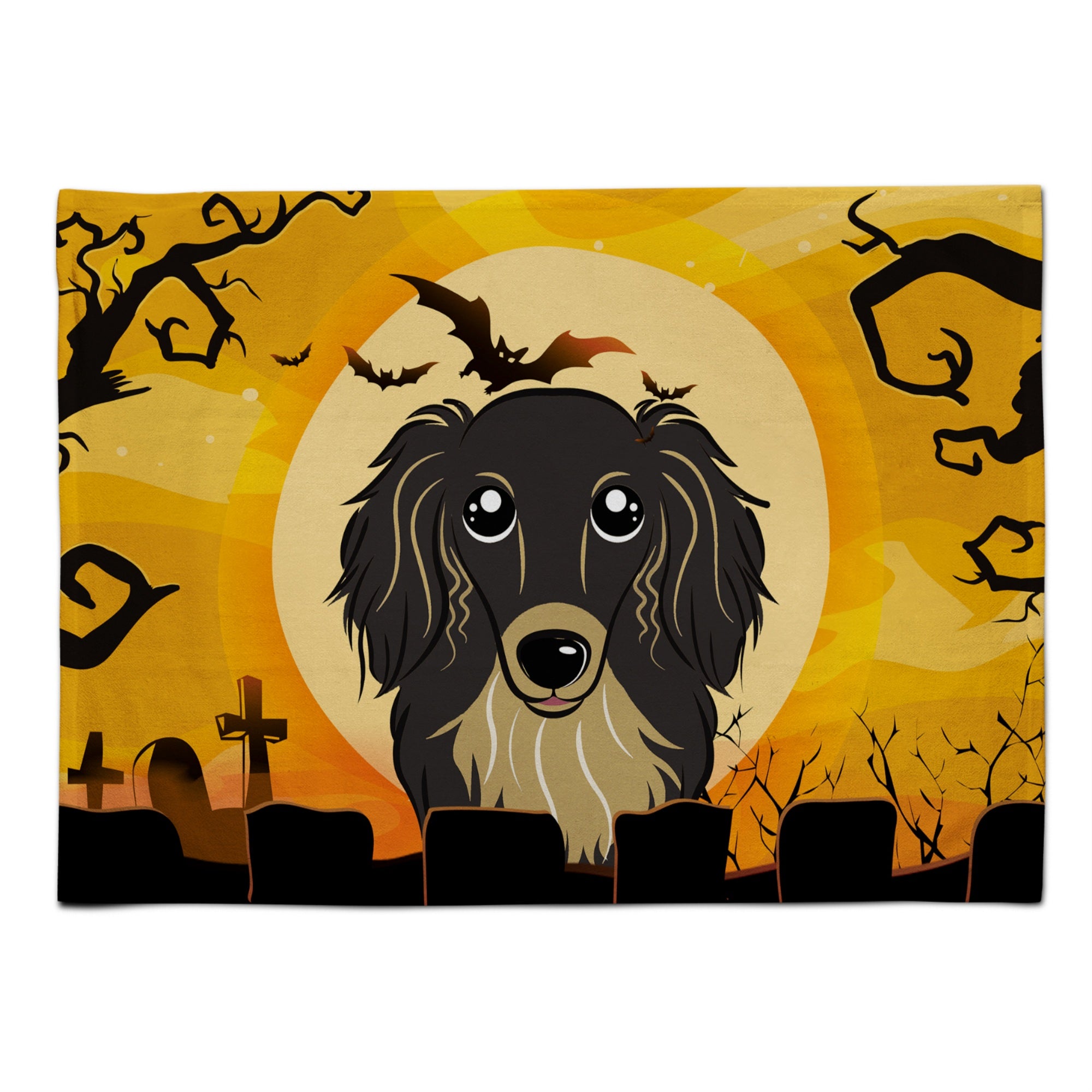 Caroline'S Treasures Bb1771Plmt Halloween Longhair Black And Tan Dachshund Fabric Placemat, Multicolor