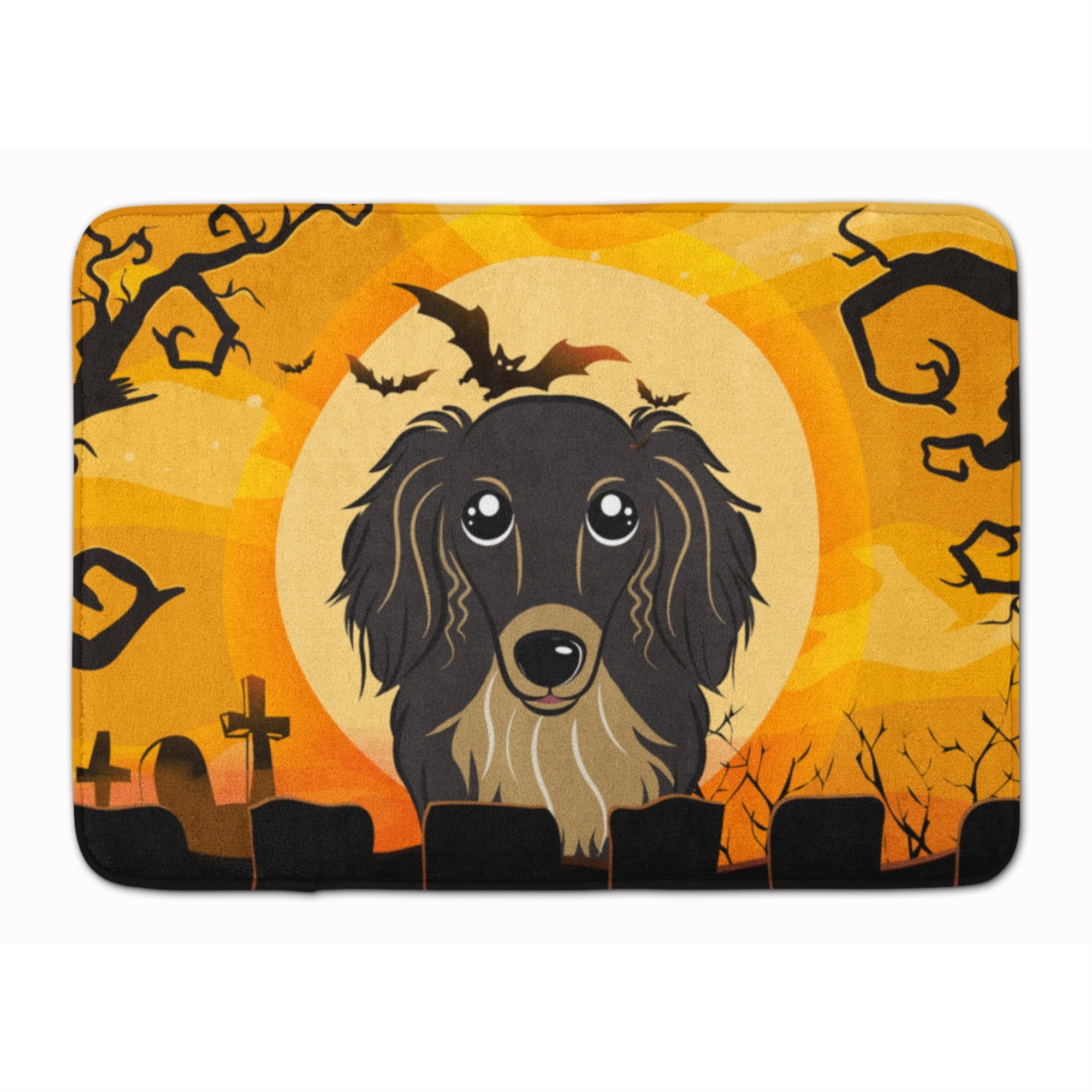 Caroline'S Treasures Halloween Longhair Black Tan Dachshund Floor Mat, 19 X 27, Multicolor