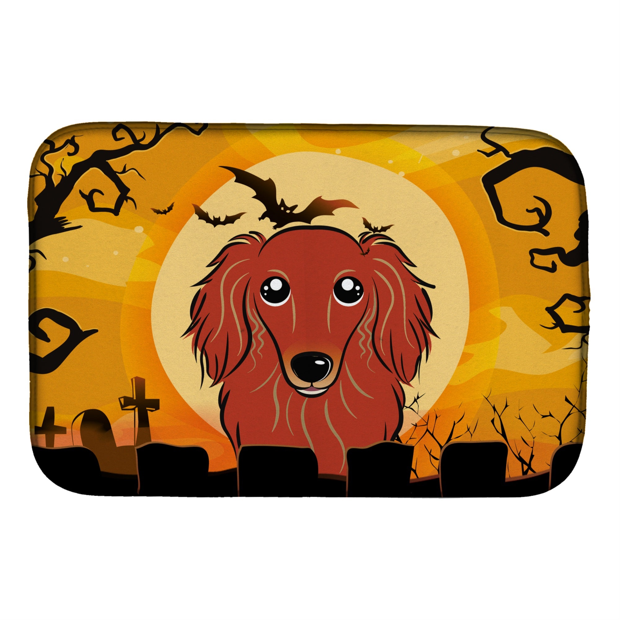 Caroline'S Treasures Halloween Longhair Red Dachshund Dish Drying Mat, 14 X 21