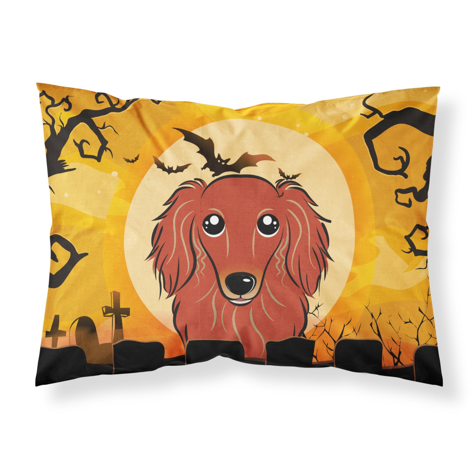 Caroline'S Treasures Bb1772Pillowcase Halloween Longhair Red Dachshund Fabric Standard Pillowcase, Large, Multicolor