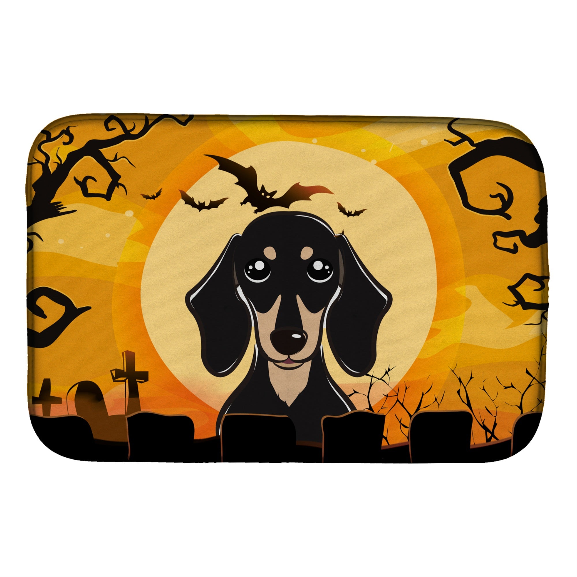 Caroline'S Treasures Halloween Smooth Black And Tan Dachshund Dish Drying Mat, 14 X 21