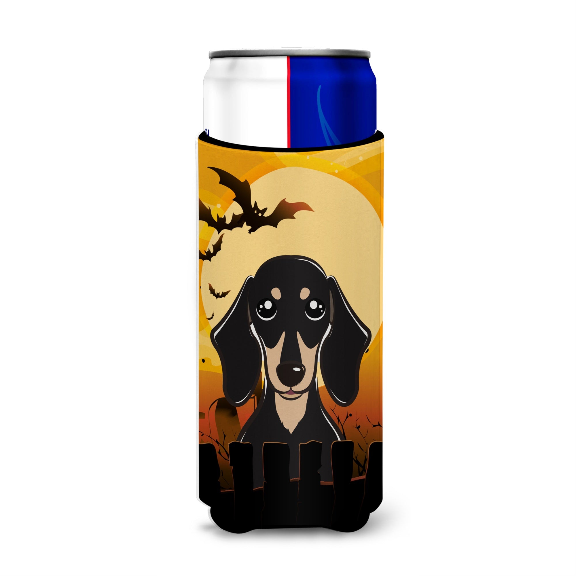 Caroline'S Treasures Halloween Smooth Black And Tan Dachshund Michelob Ultra Koozies For Slim Cans, Multicolor