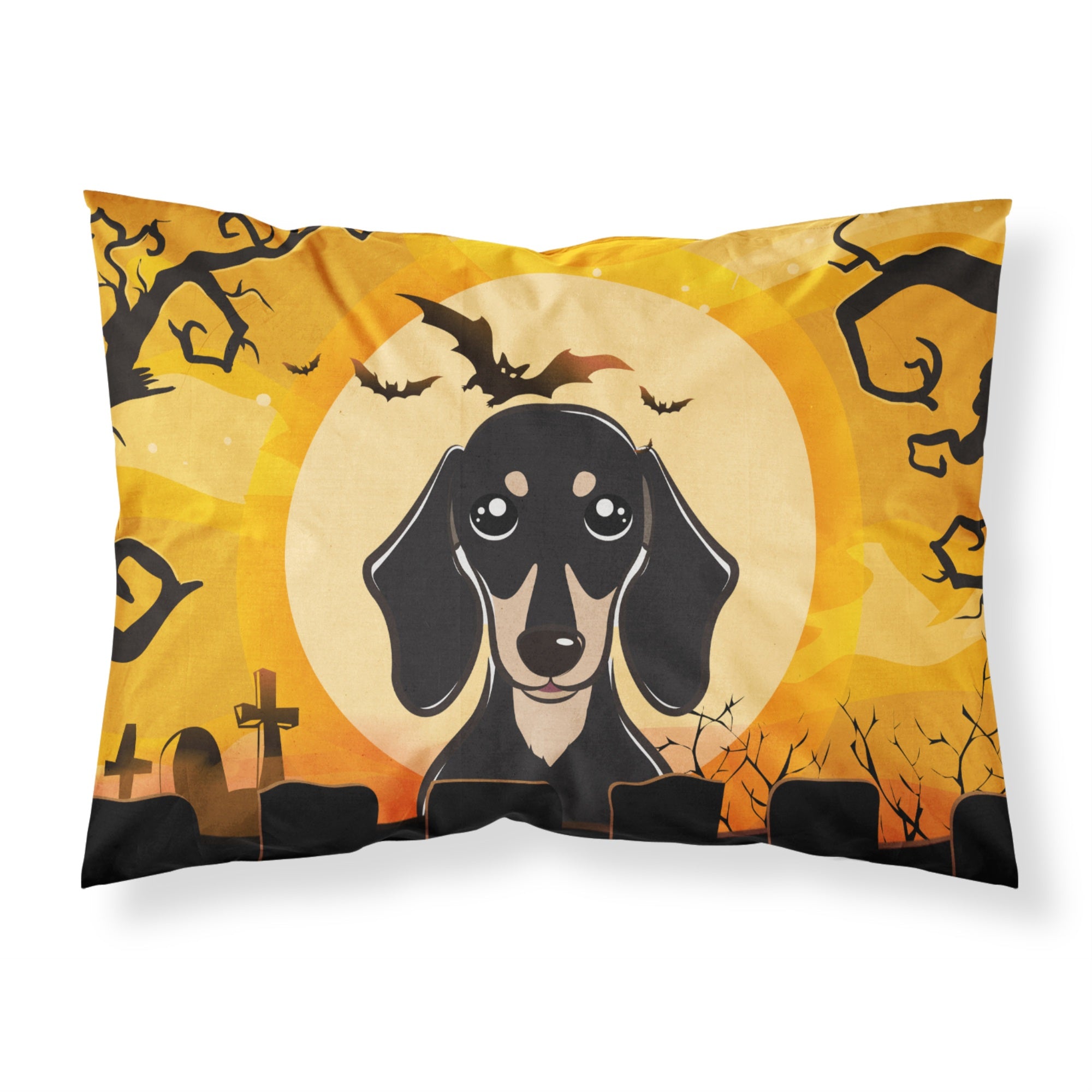 Caroline'S Treasures Bb1773Pillowcase Halloween Smooth Black And Tan Dachshund Fabric Standard Pillowcase, Large, Multicolor