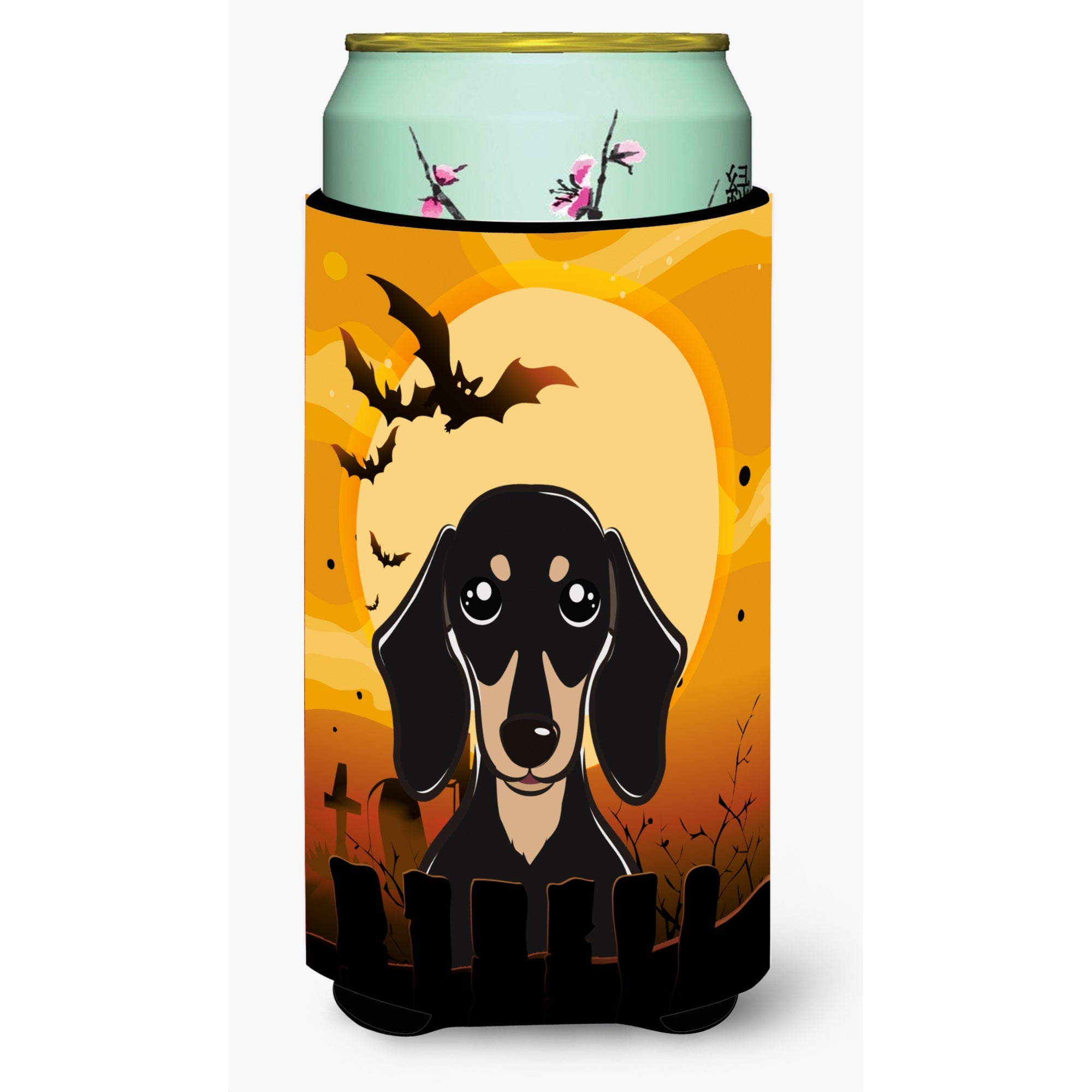 Caroline'S Treasures Halloween Smooth Black And Tan Dachshund Tall Boy Koozie Hugger, Multicolor