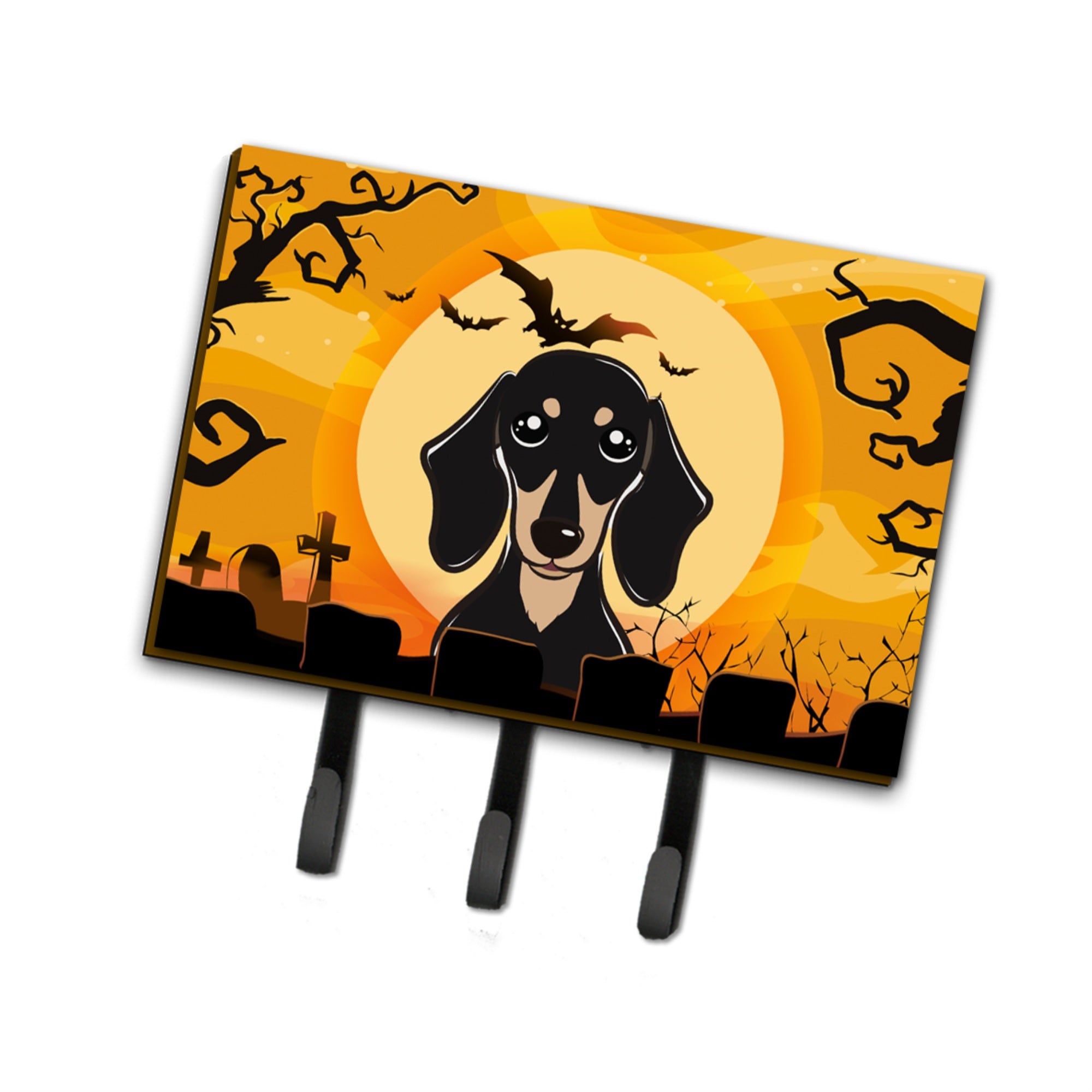 Caroline'S Treasures Bb1773Th68 Halloween Smooth Black And Tan Dachshund Leash Or Key Holder, Large, Multicolor