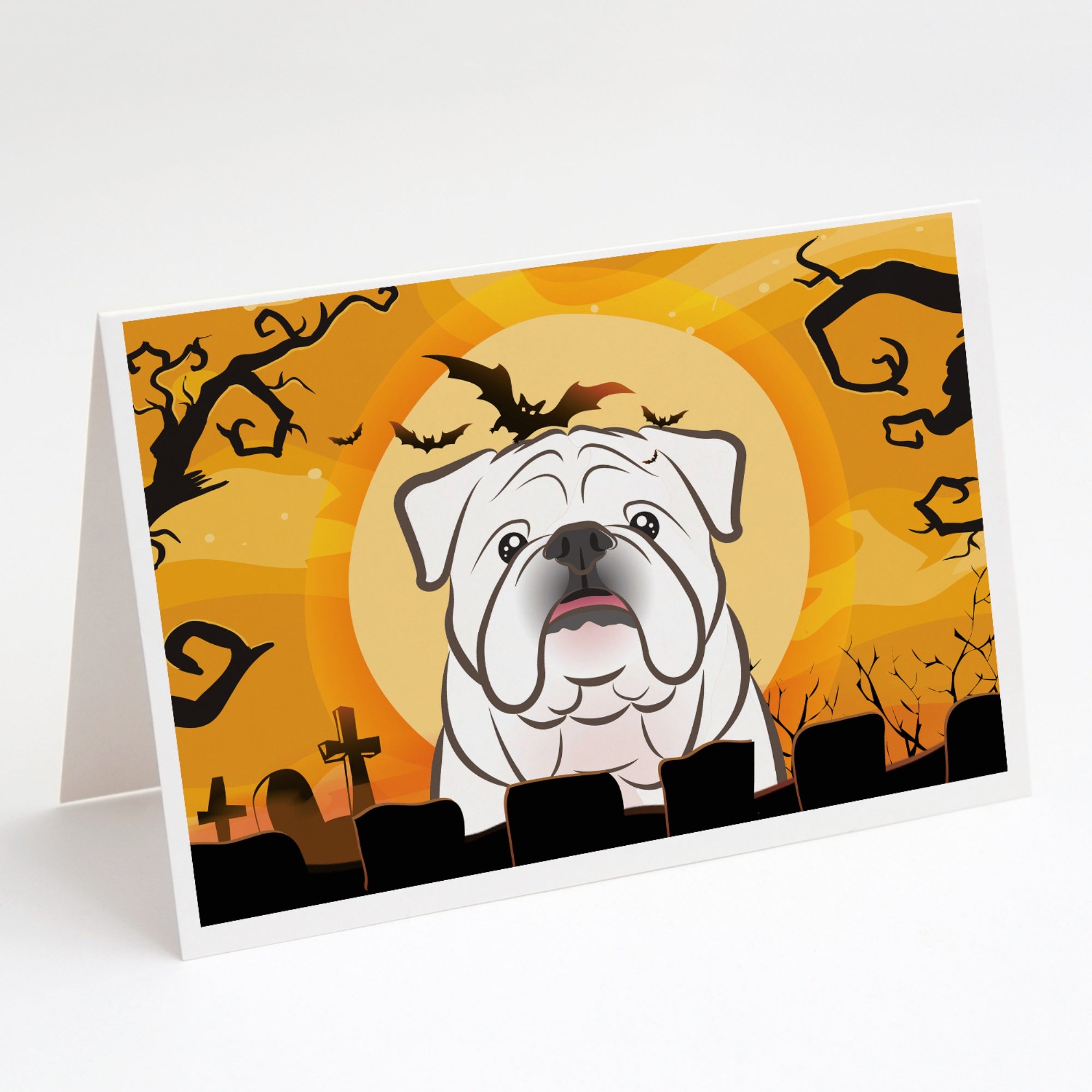 Halloween White English Bulldog  Greeting Cards And Envelopes Pack Of 8