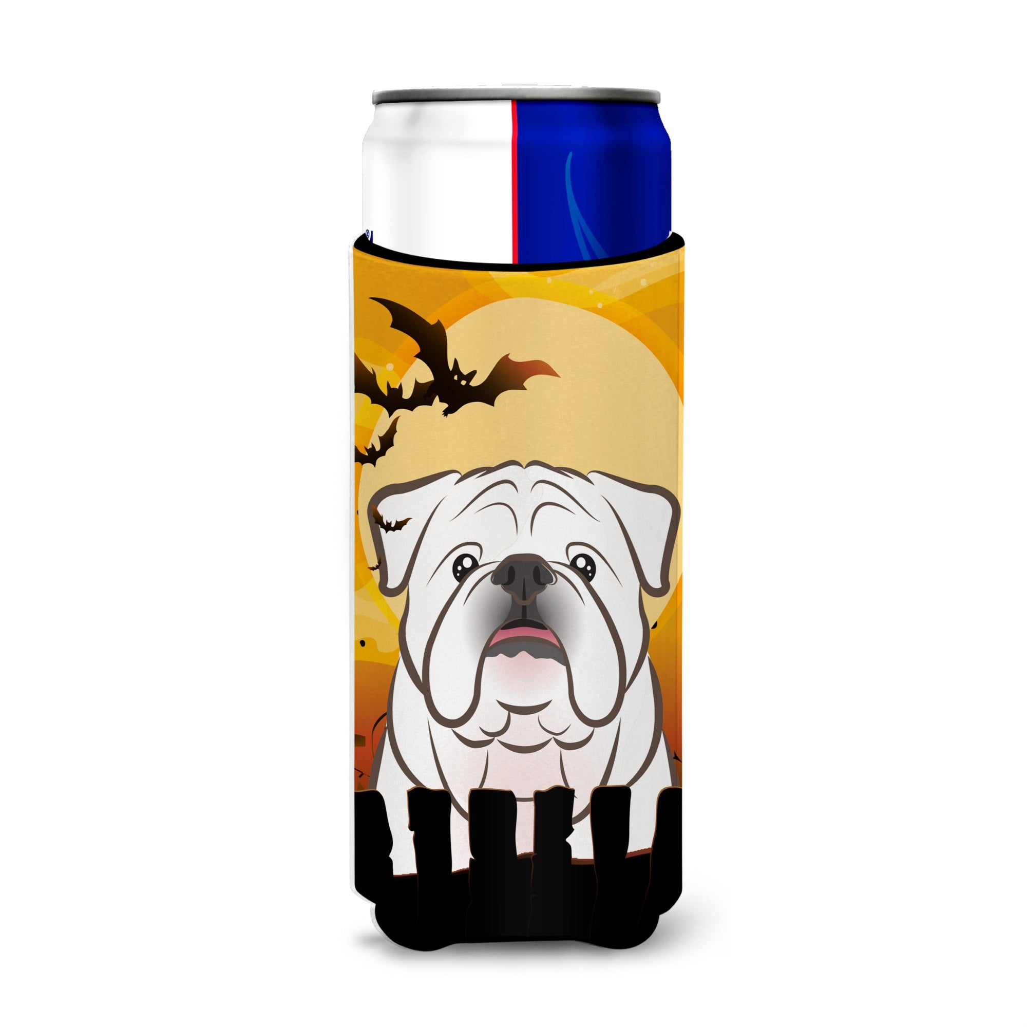Caroline'S Treasures Halloween White English Bulldog Michelob Ultra Koozies For Slim Cans, Multicolor
