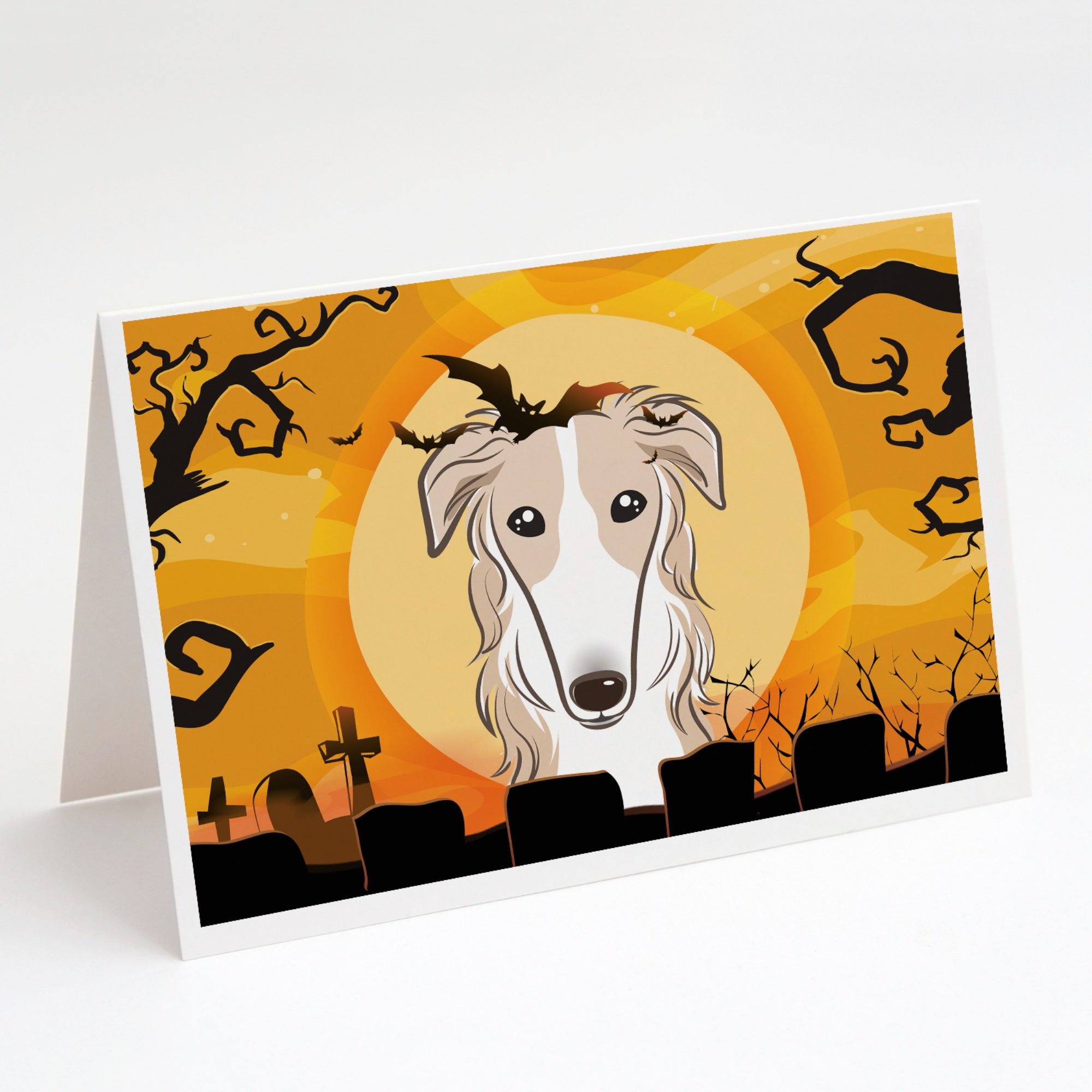 Halloween Borzoi Greeting Cards And Envelopes Pack Of 8