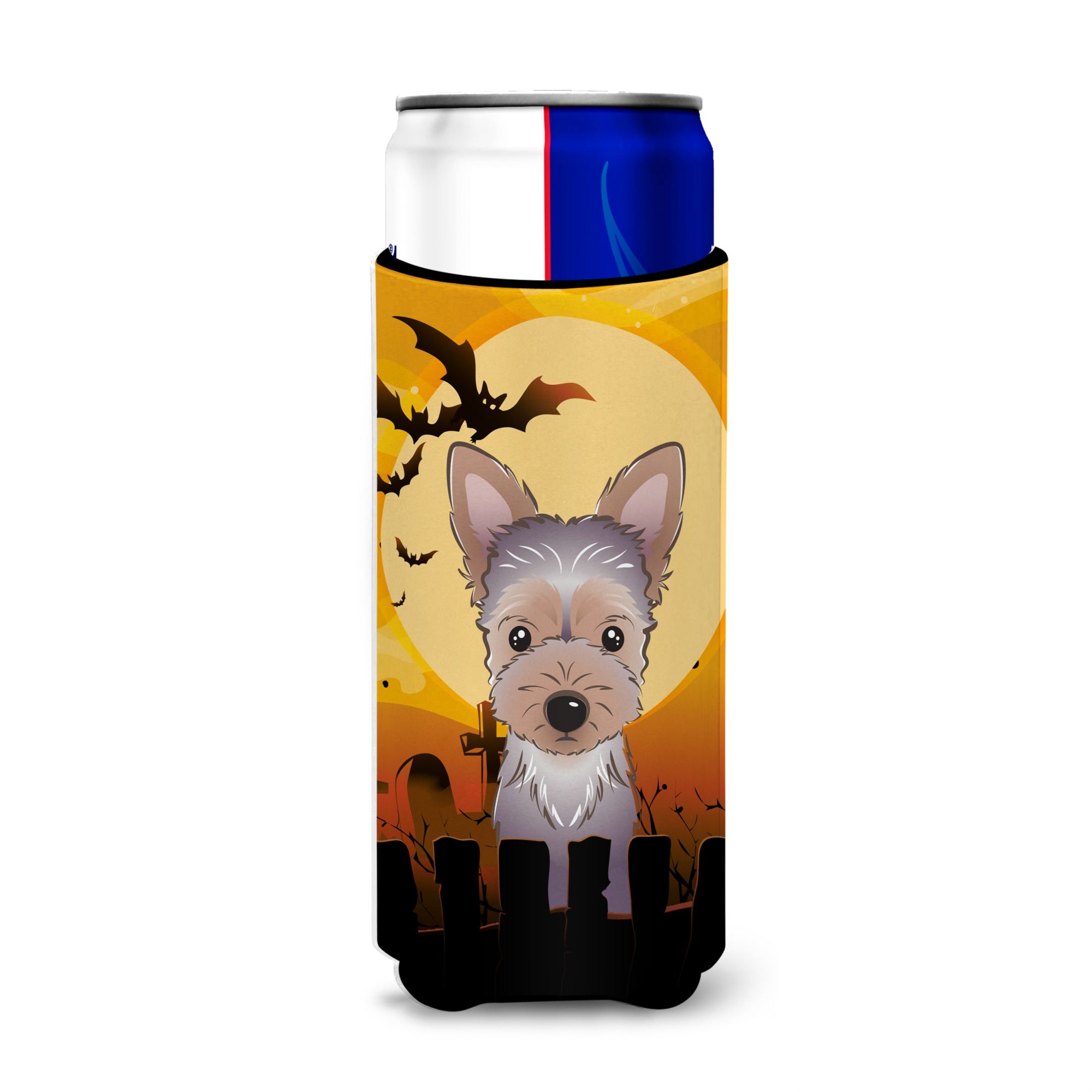 Caroline'S Treasures Halloween Yorkie Puppy Michelob Ultra Koozies For Slim Cans, Multicolor