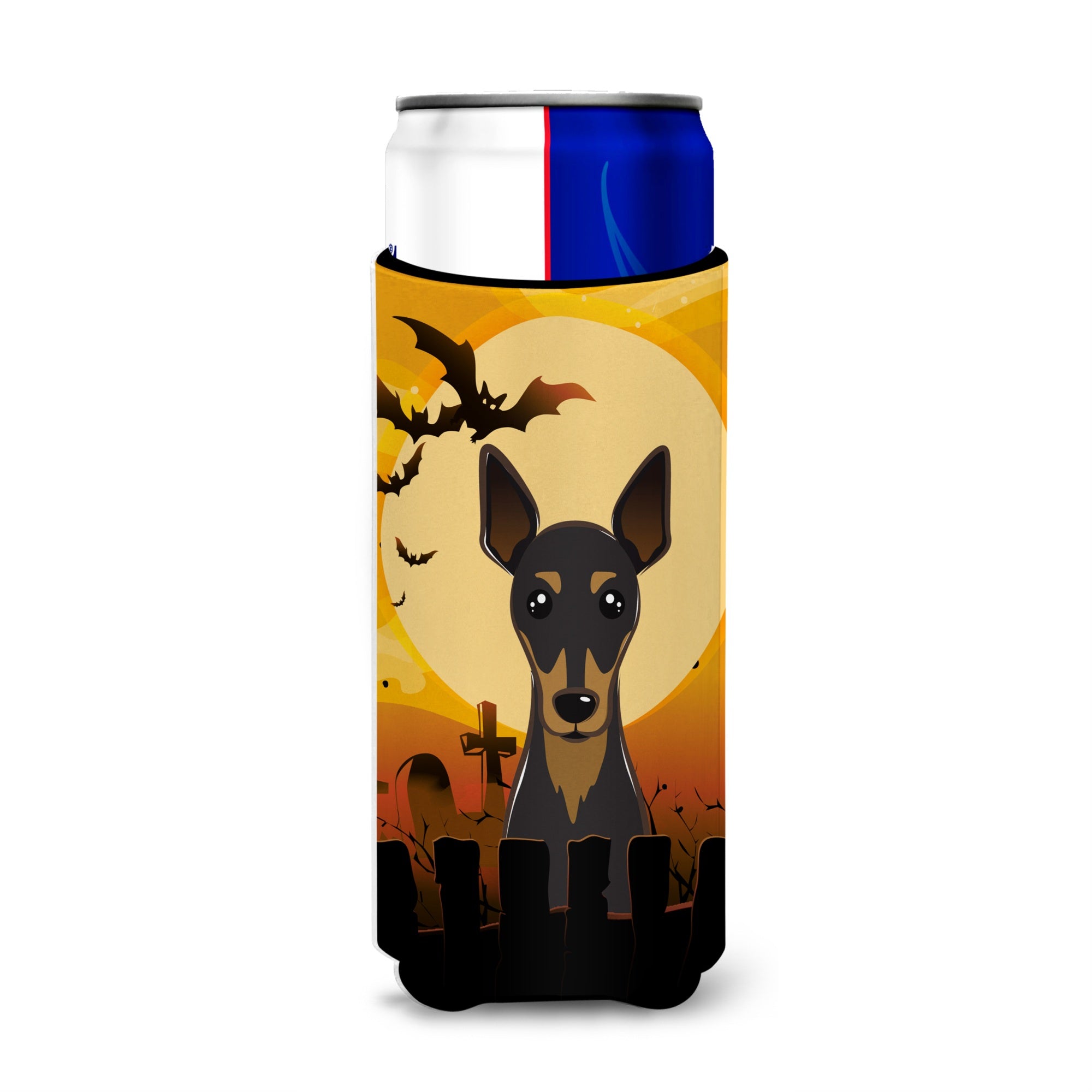 Caroline'S Treasures Halloween Min Pin Michelob Ultra Koozies For Slim Cans, Multicolor