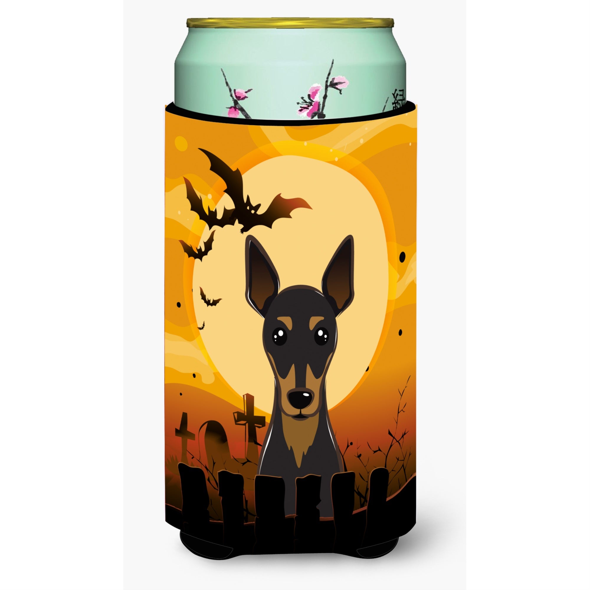Caroline'S Treasures Halloween Min Pin Tall Boy Koozie Hugger, Multicolor