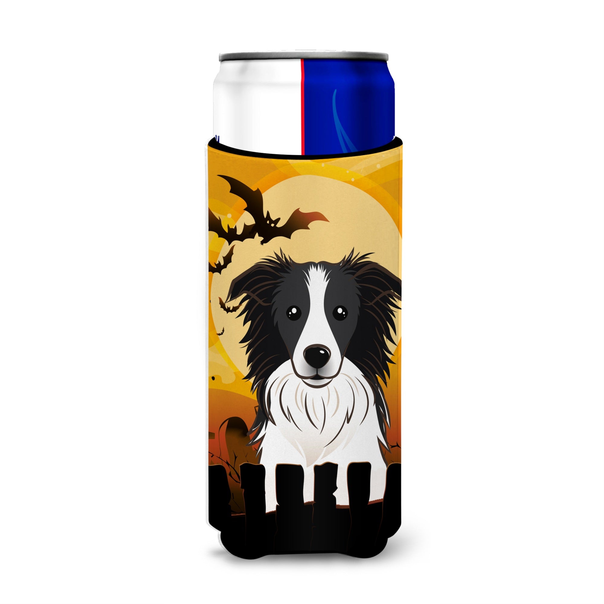 Caroline'S Treasures Halloween Border Collie Michelob Ultra Koozies For Slim Cans, Multicolor