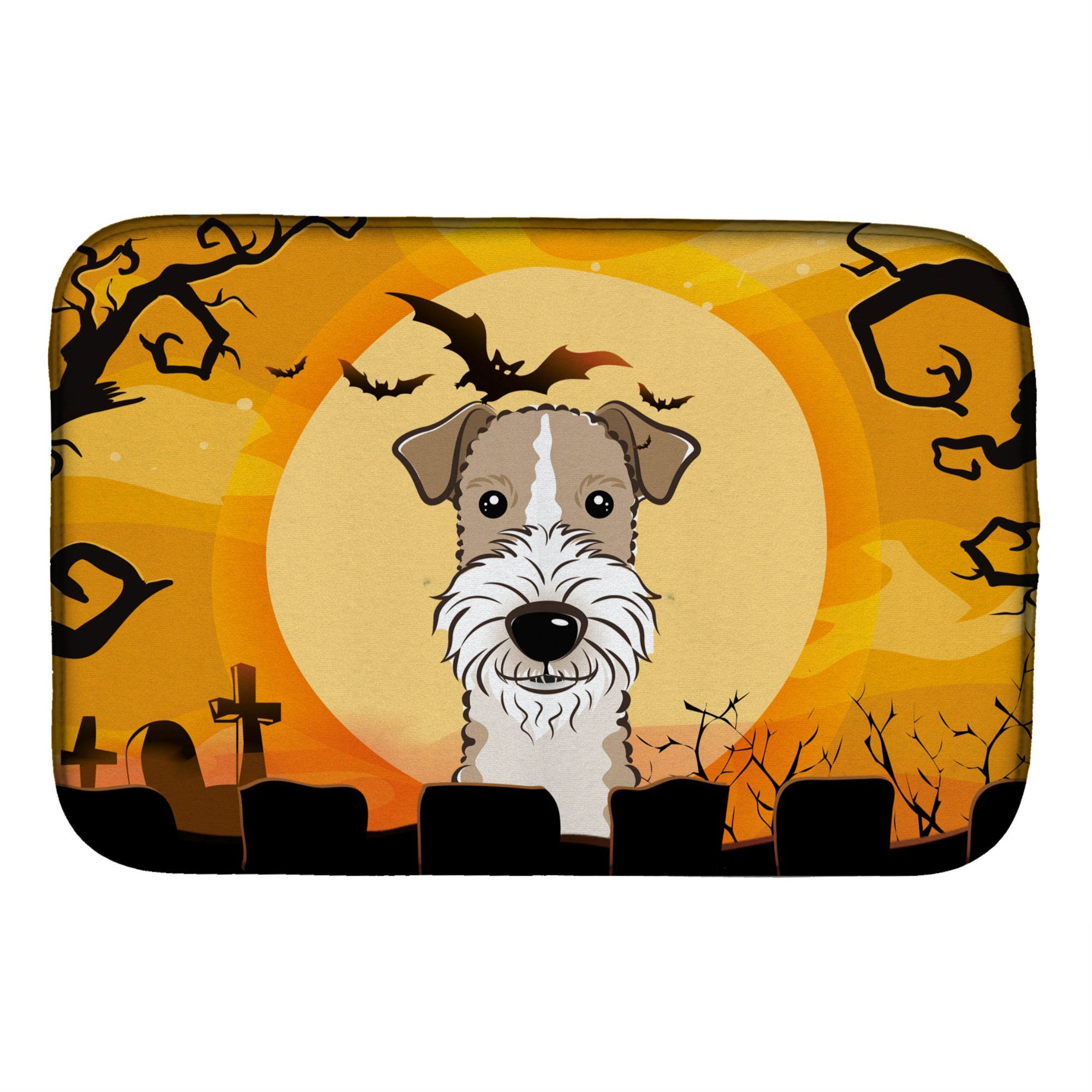 Caroline'S Treasures Halloween Wire Haired Fox Terrier Dish Drying Mat, 14 X 21