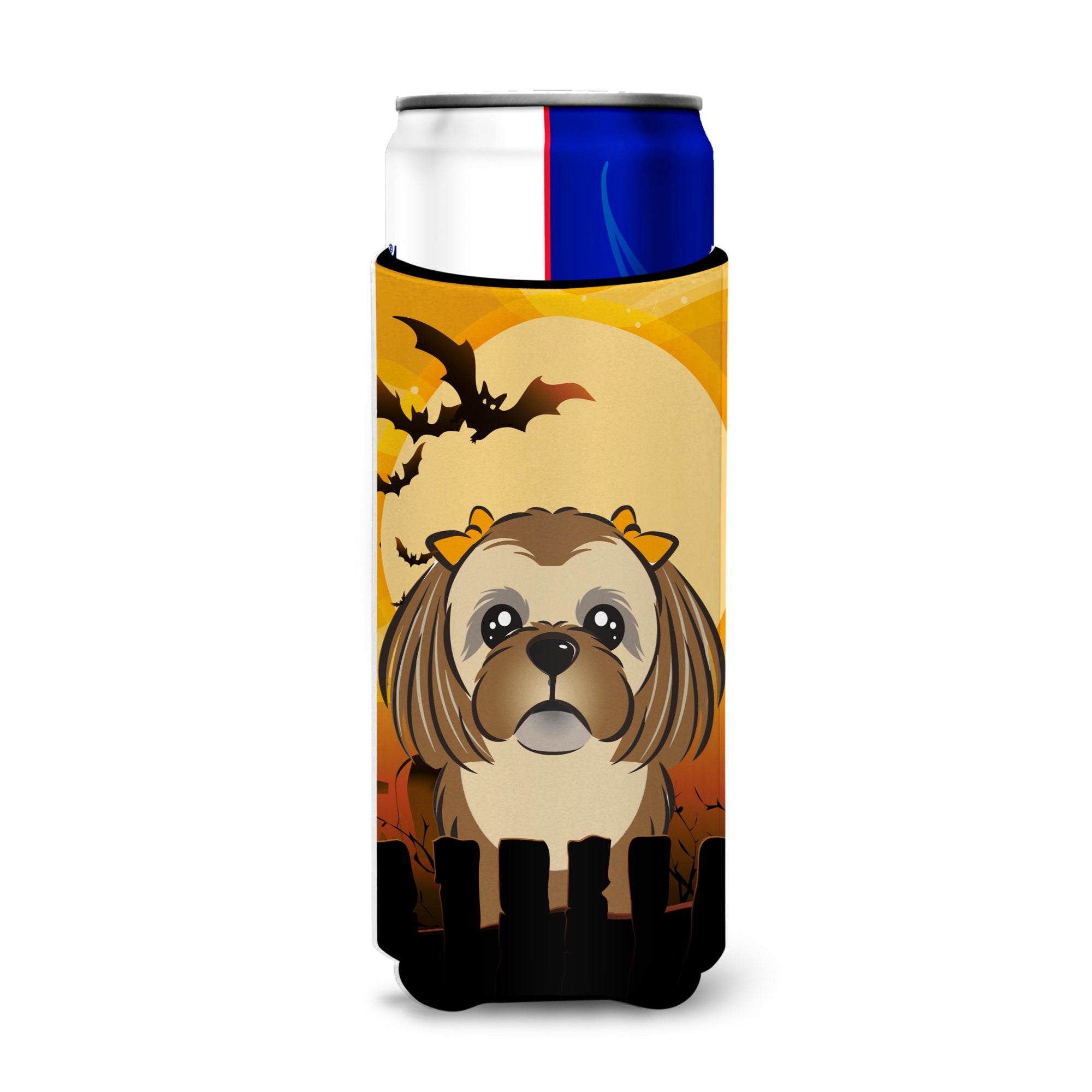 Caroline'S Treasures Halloween Chocolate Brown Shih Tzu Michelob Ultra Koozies For Slim Cans, Multicolor