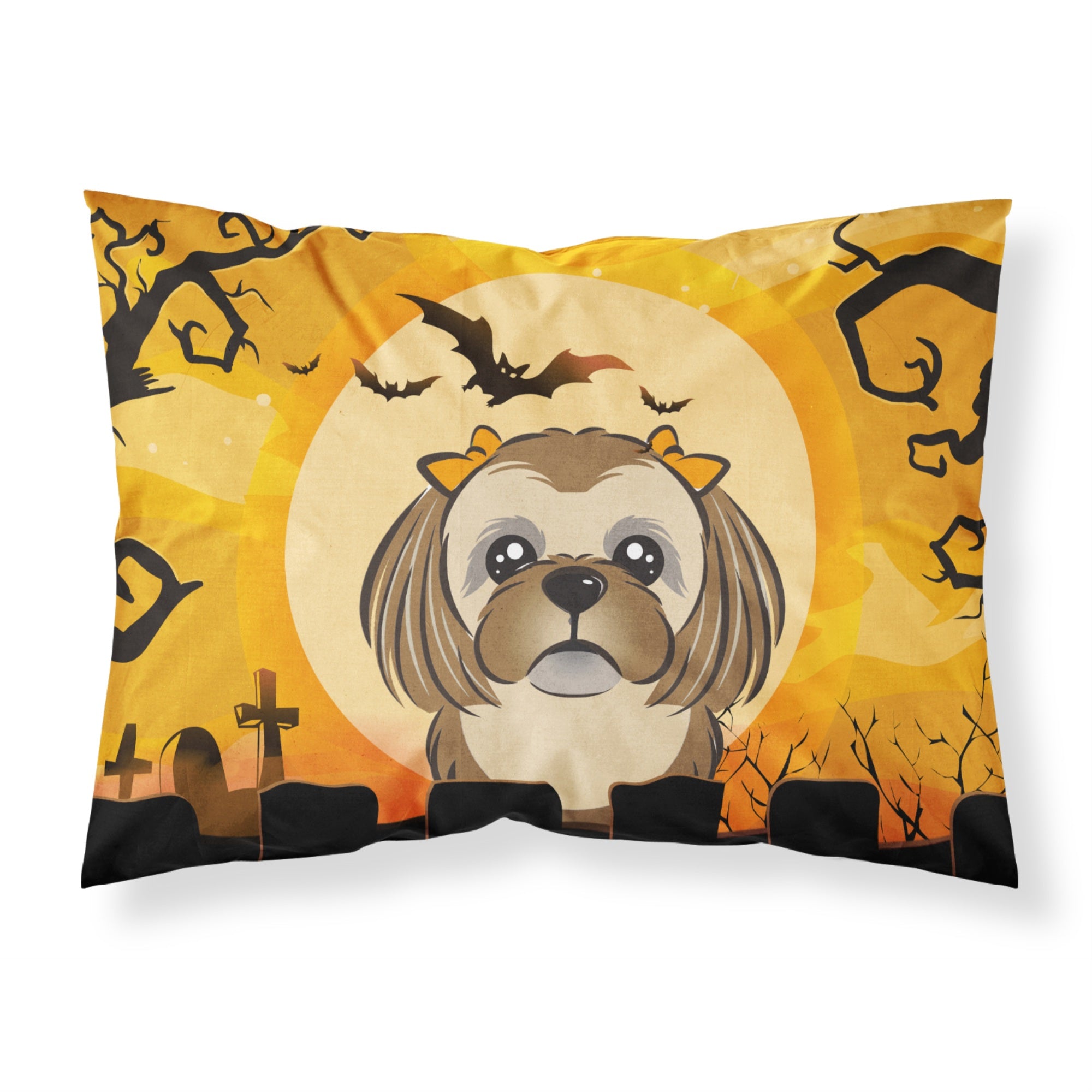 Caroline'S Treasures Bb1807Pillowcase Halloween Chocolate Brown Shih Tzu Fabric Standard Pillowcase, Large, Multicolor