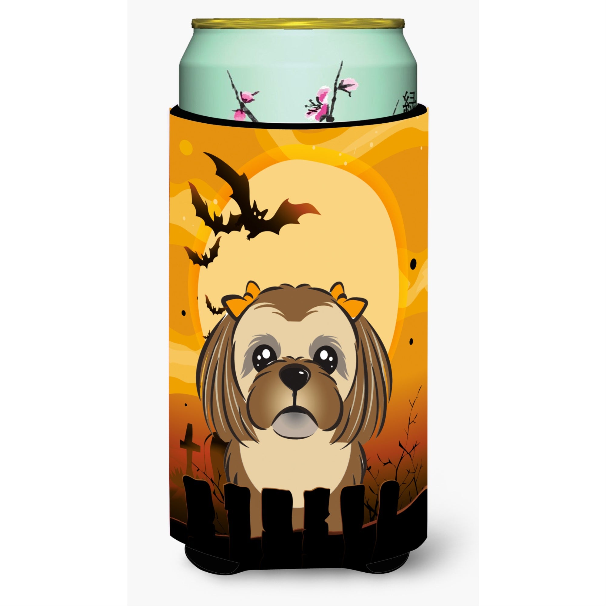 Caroline'S Treasures Halloween Chocolate Brown Shih Tzu Tall Boy Koozie Hugger, Multicolor