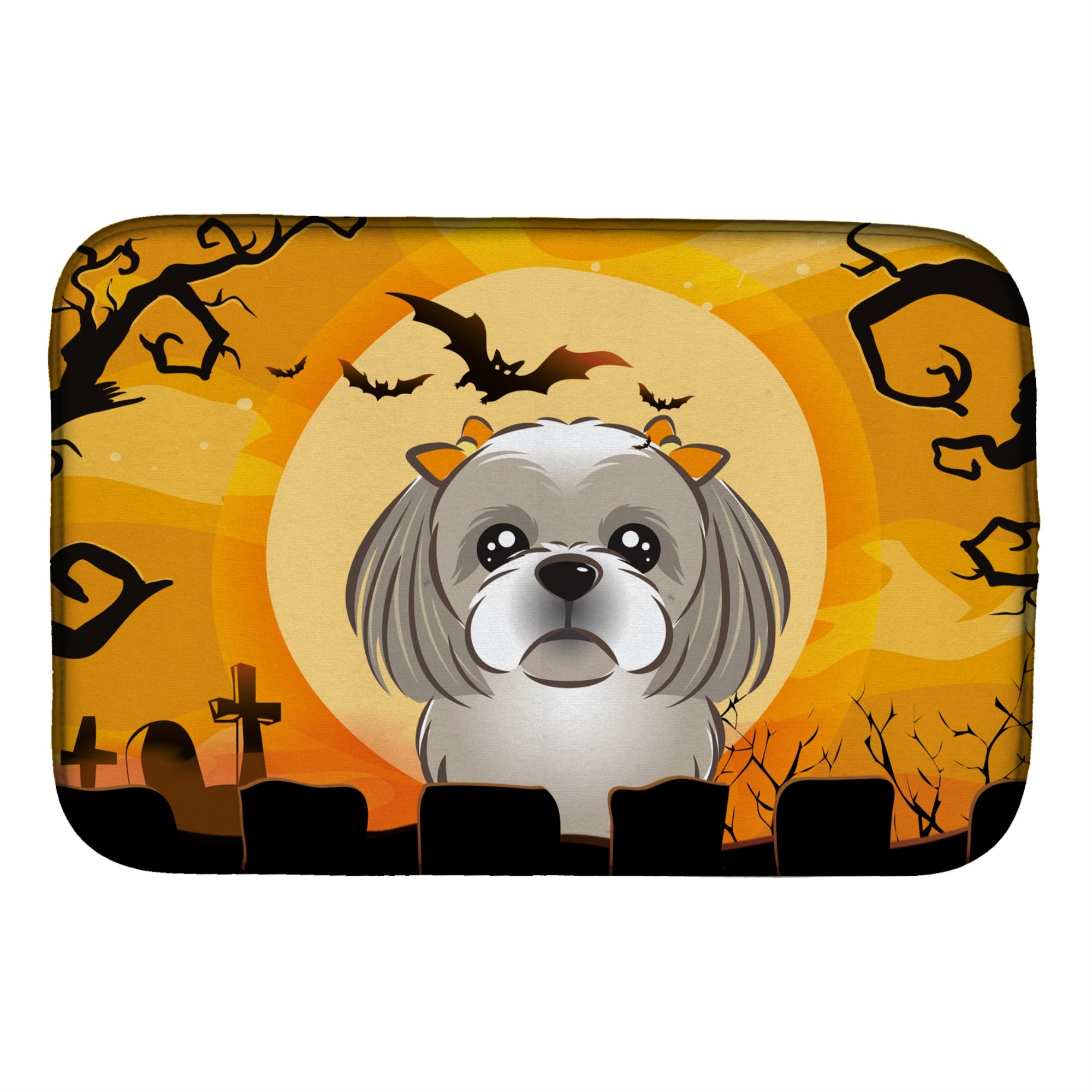 Caroline'S Treasures Halloween Gray Silver Shih Tzu Dish Drying Mat, 14 X 21