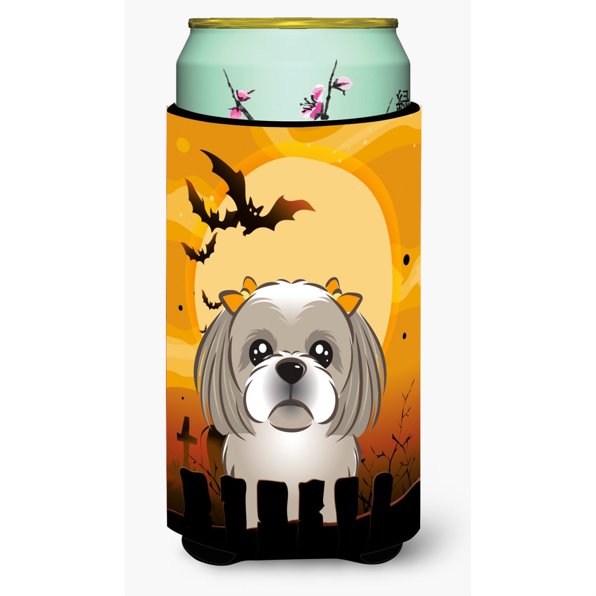 Caroline'S Treasures Halloween Gray Silver Shih Tzu Tall Boy Koozie Hugger, Multicolor