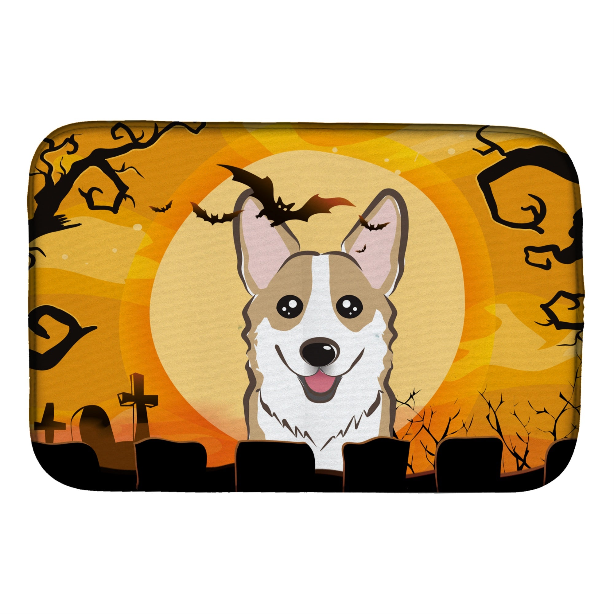 Caroline'S Treasures Halloween Sable Corgi Dish Drying Mat, 14 X 21