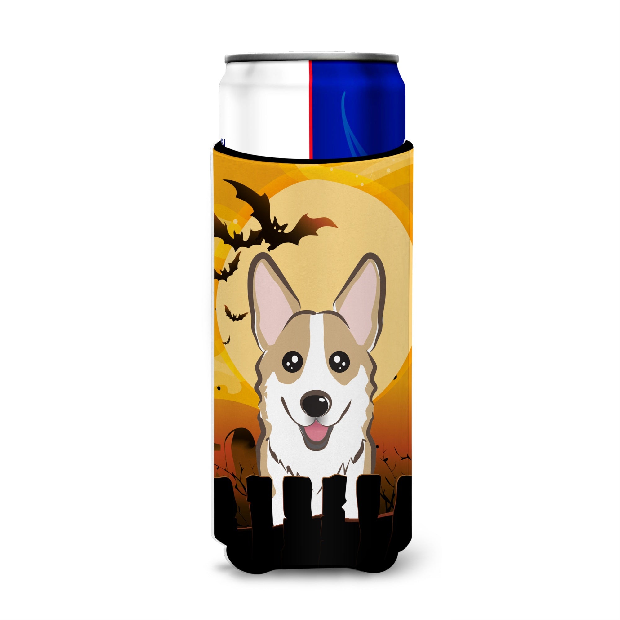 Caroline'S Treasures Halloween Sable Corgi Michelob Ultra Koozies For Slim Cans, Multicolor