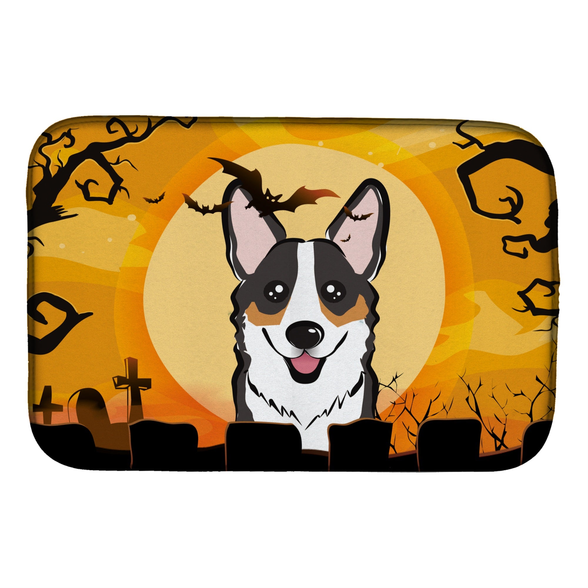 Caroline'S Treasures Halloween Tricolor Corgi Dish Drying Mat, 14 X 21