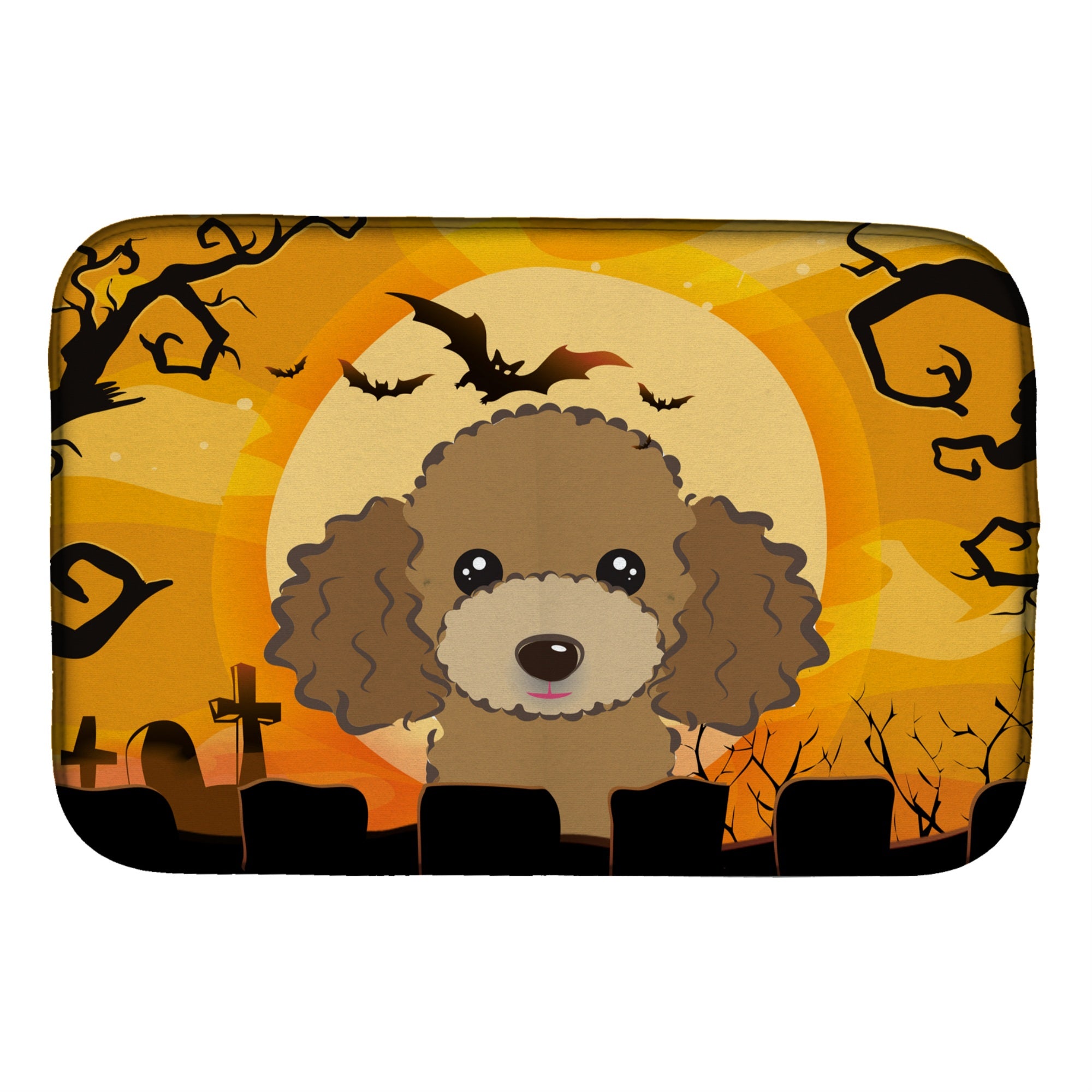 Caroline'S Treasures Halloween Chocolate Brown Poodle Dish Drying Mat, 14 X 21
