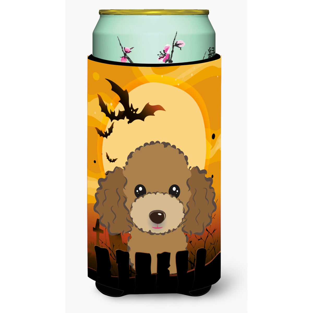 Caroline'S Treasures Halloween Chocolate Brown Poodle Tall Boy Koozie Hugger, Multicolor