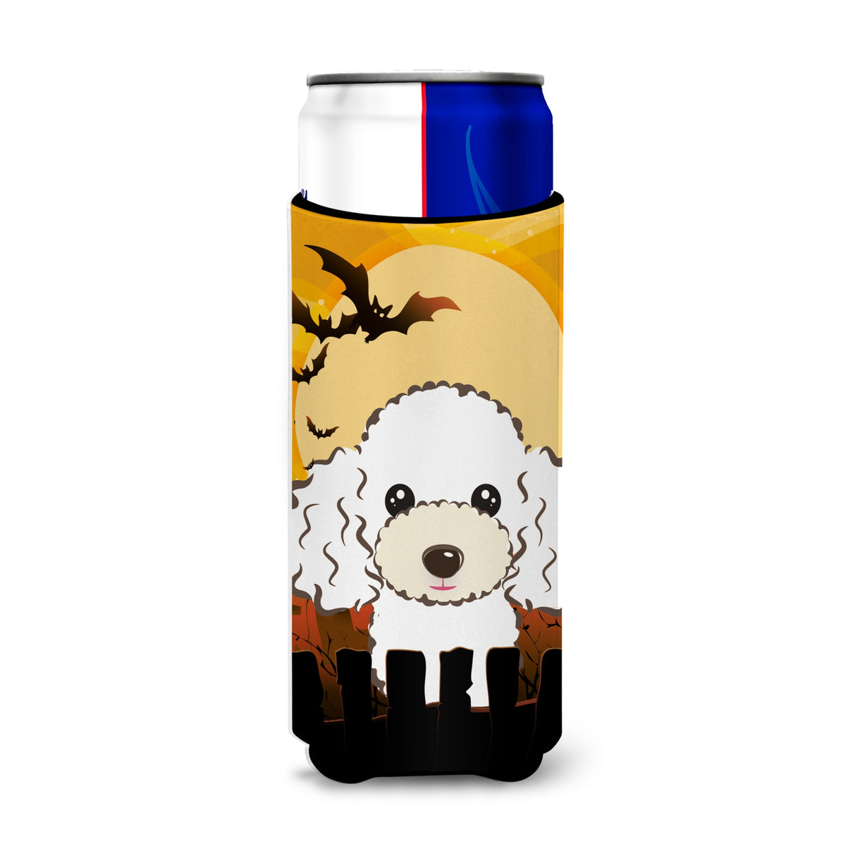 Caroline'S Treasures Halloween White Poodle Michelob Ultra Koozies For Slim Cans, Multicolor