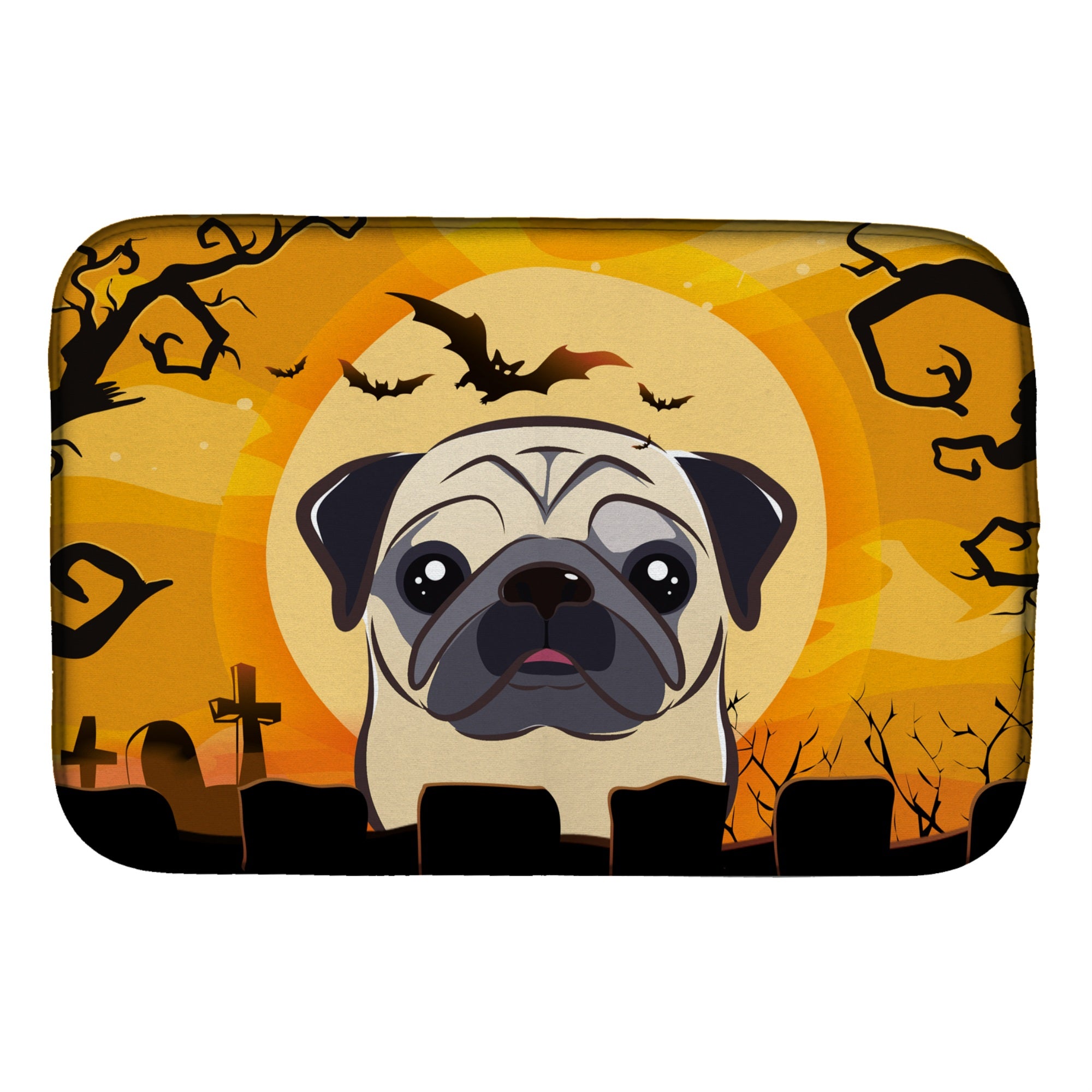 Caroline'S Treasures Halloween Fawn Pug Dish Drying Mat, 14 X 21