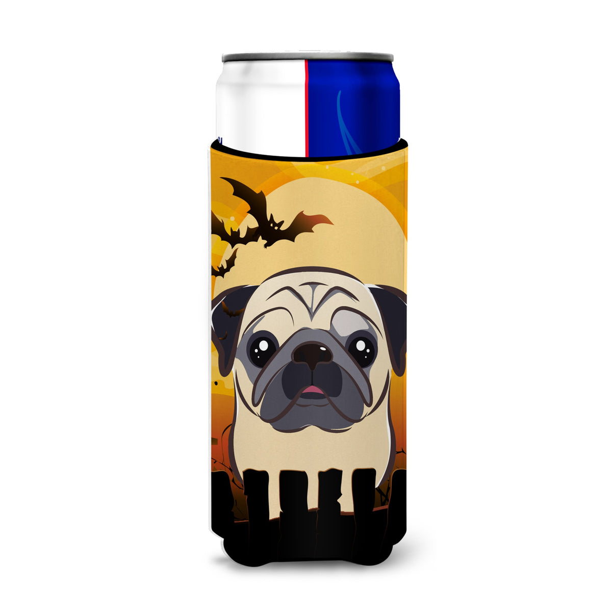 Caroline'S Treasures Halloween Fawn Pug Michelob Ultra Koozies For Slim Cans, Multicolor