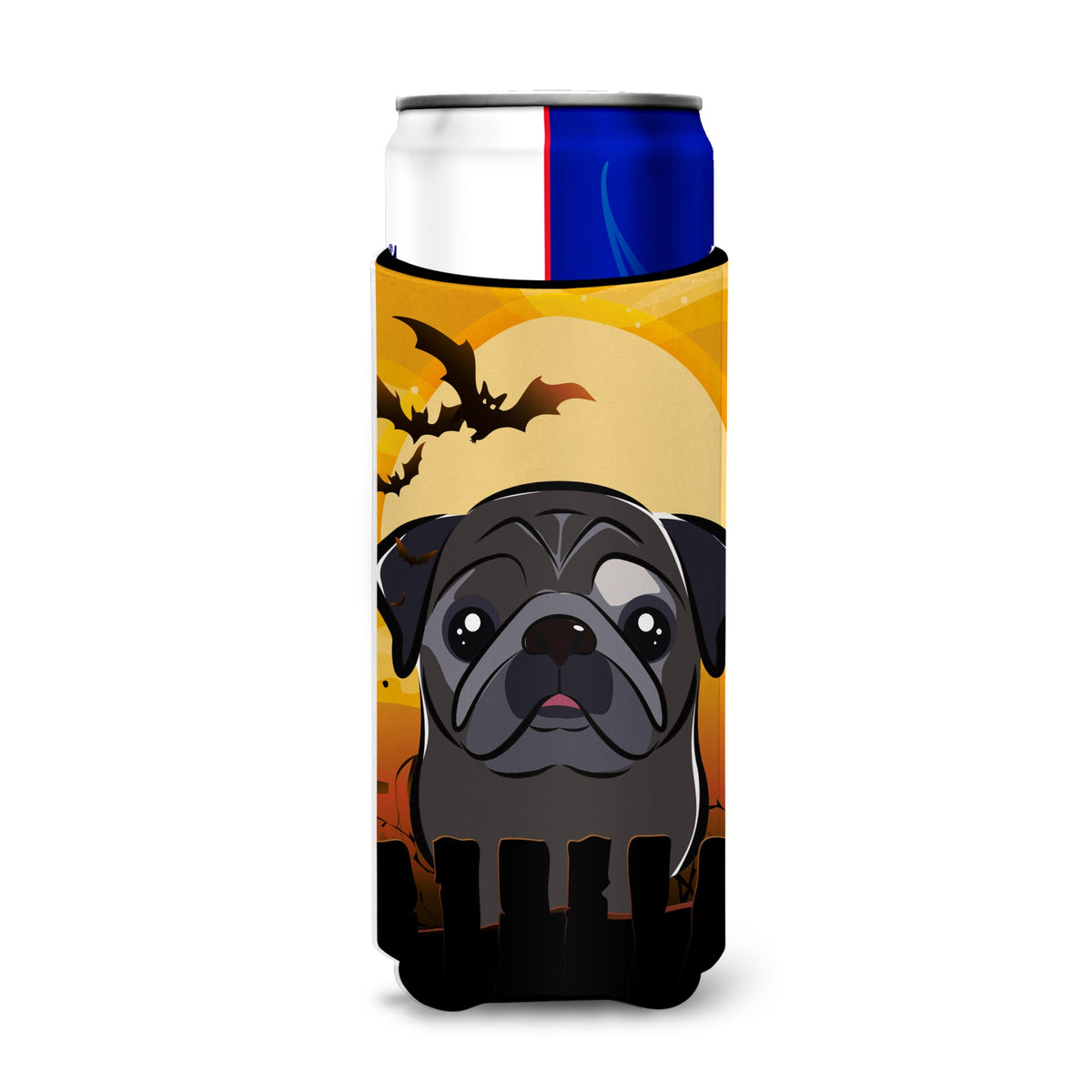Caroline'S Treasures Halloween Black Pug Michelob Ultra Koozies For Slim Cans, Multicolor