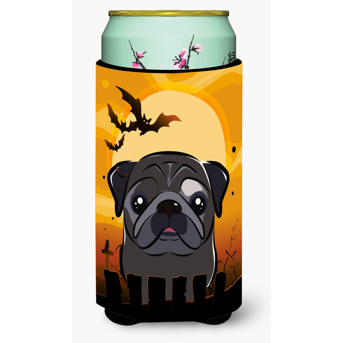 Caroline'S Treasures Halloween Black Pug Tall Boy Koozie Hugger, Multicolor