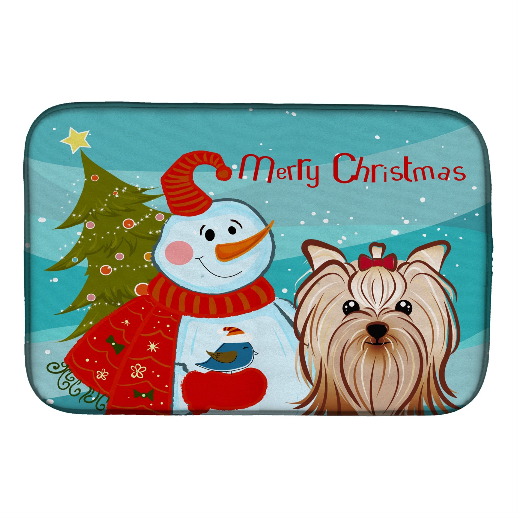 Caroline'S Treasures Snowman With Yorkie Yorkshire Terrier Dish Drying Mat, 14 X 21
