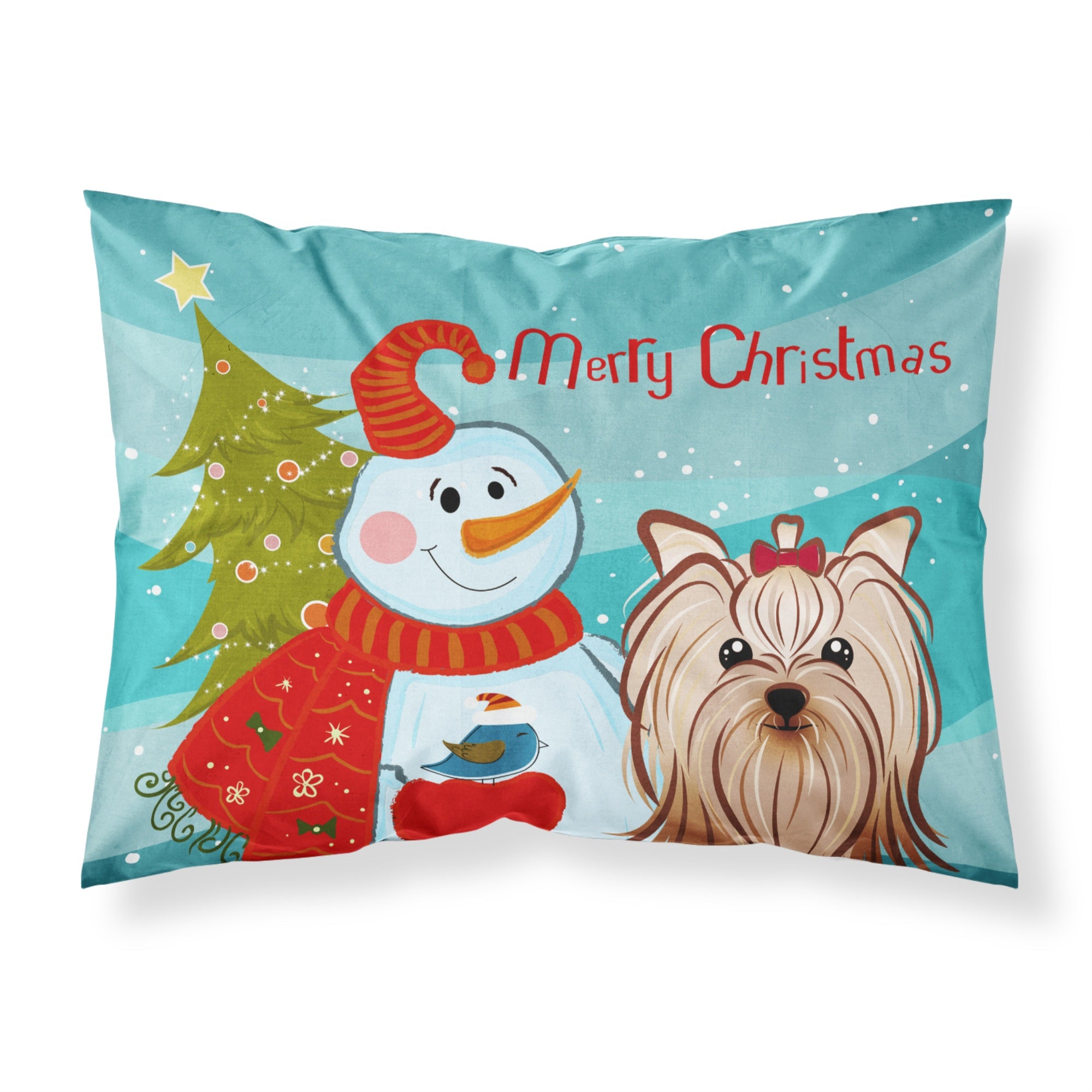 Caroline'S Treasures Bb1824Pillowcase Snowman With Yorkie Yorkshire Terrier Fabric Standard Pillowcase, Large, Multicolor
