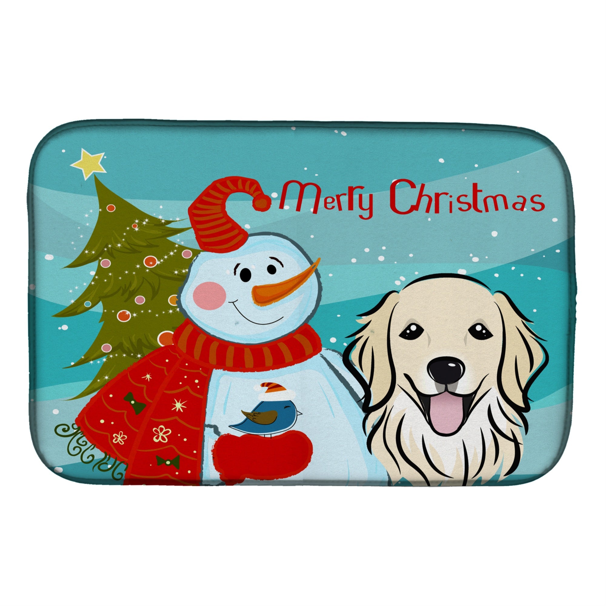 Caroline'S Treasures Snowman With Golden Retriever Dish Drying Mat, 14 X 21