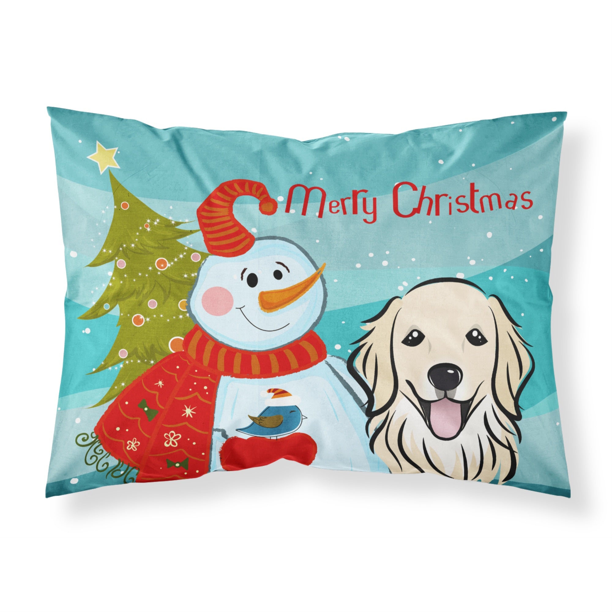 Caroline'S Treasures Bb1825Pillowcase Snowman With Golden Retriever Fabric Standard Pillowcase, Large, Multicolor