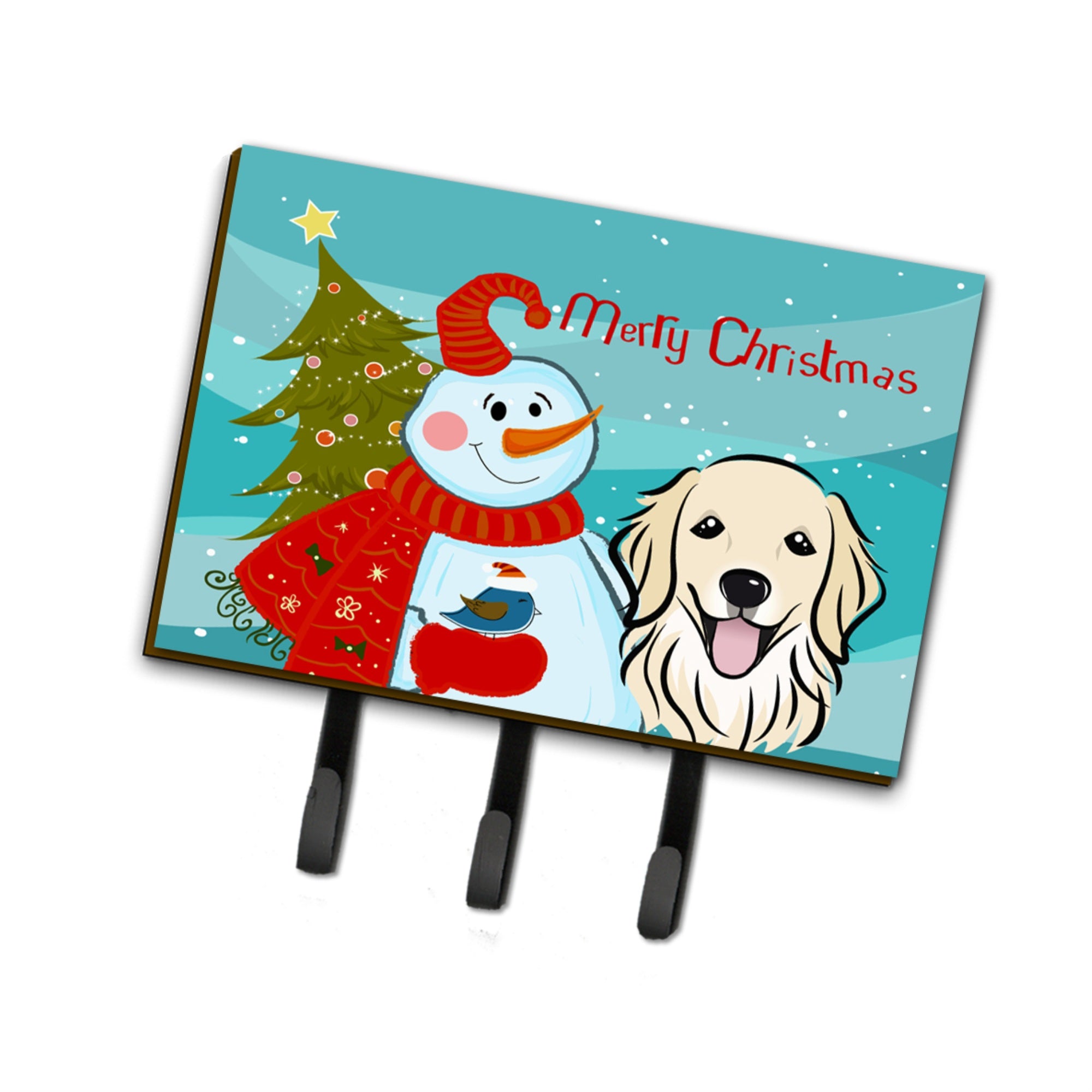 Caroline'S Treasures Bb1825Th68 Snowman With Golden Retriever Leash Or Key Holder, Large, Multicolor
