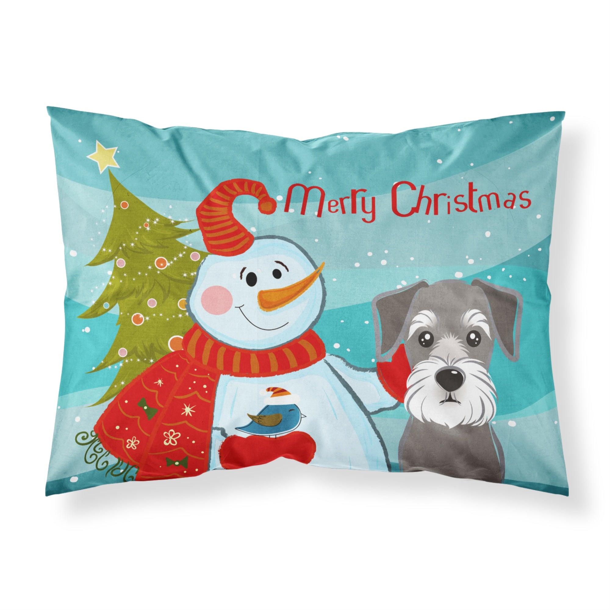 Caroline'S Treasures Bb1826Pillowcase Snowman With Schnauzer Fabric Standard Pillowcase, Large, Multicolor