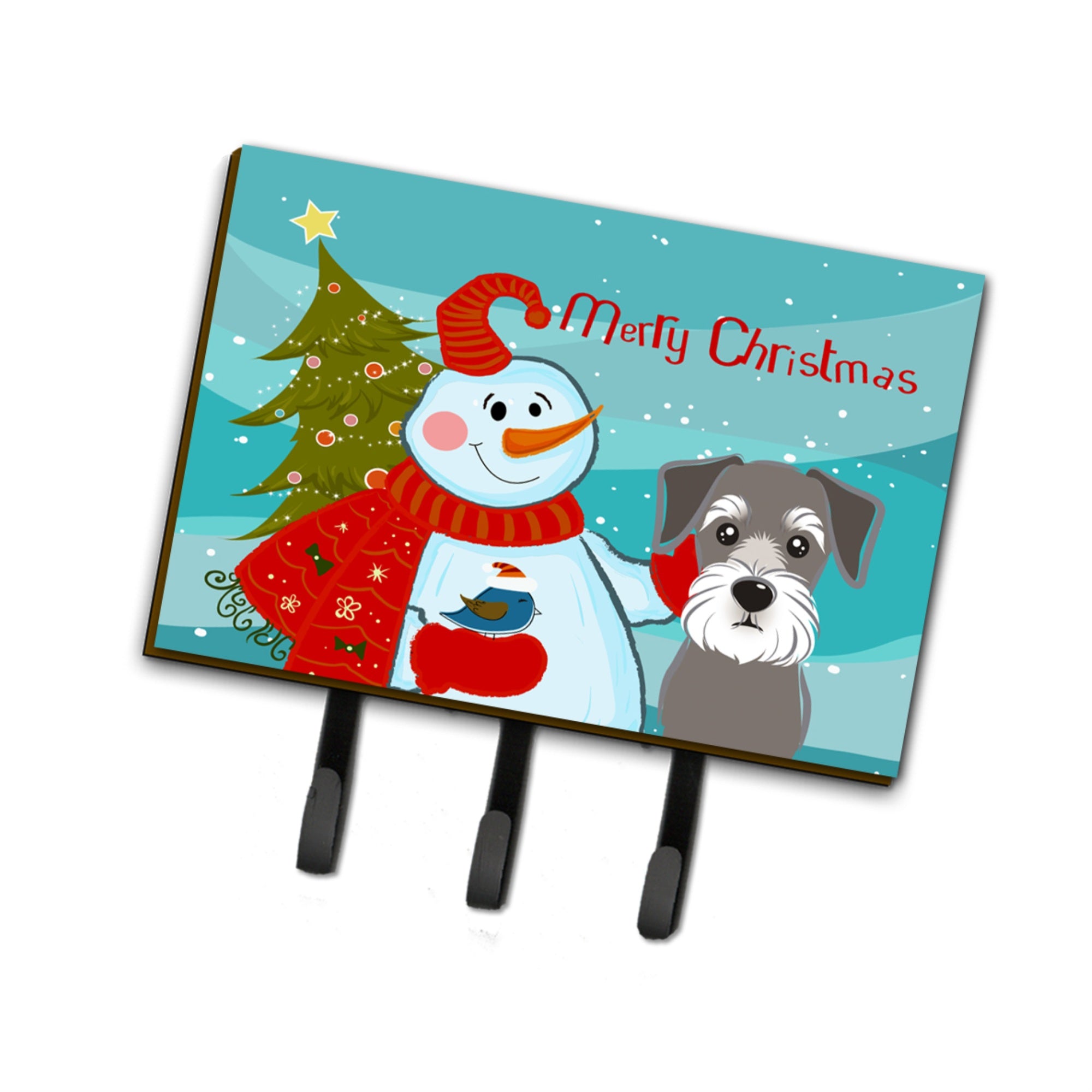 Caroline'S Treasures Bb1826Th68 Snowman With Schnauzer Leash Or Key Holder, Large, Multicolor