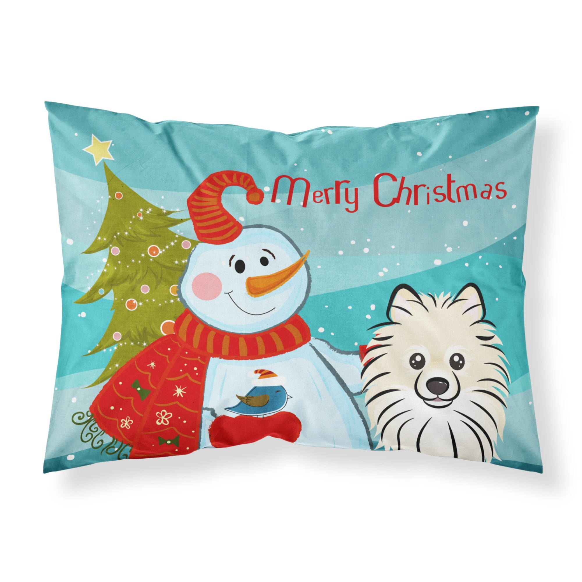 Caroline'S Treasures Bb1827Pillowcase Snowman With Pomeranian Fabric Standard Pillowcase, Large, Multicolor