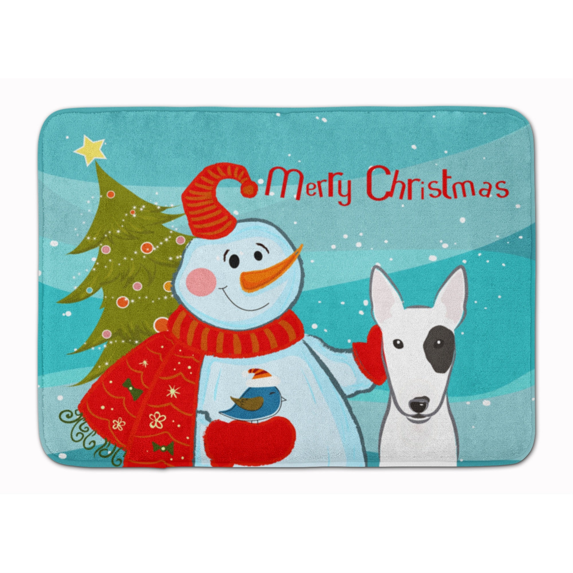 Caroline'S Treasures Snowman With Bull Terrier Floor Mat, 19 X 27, Multicolor